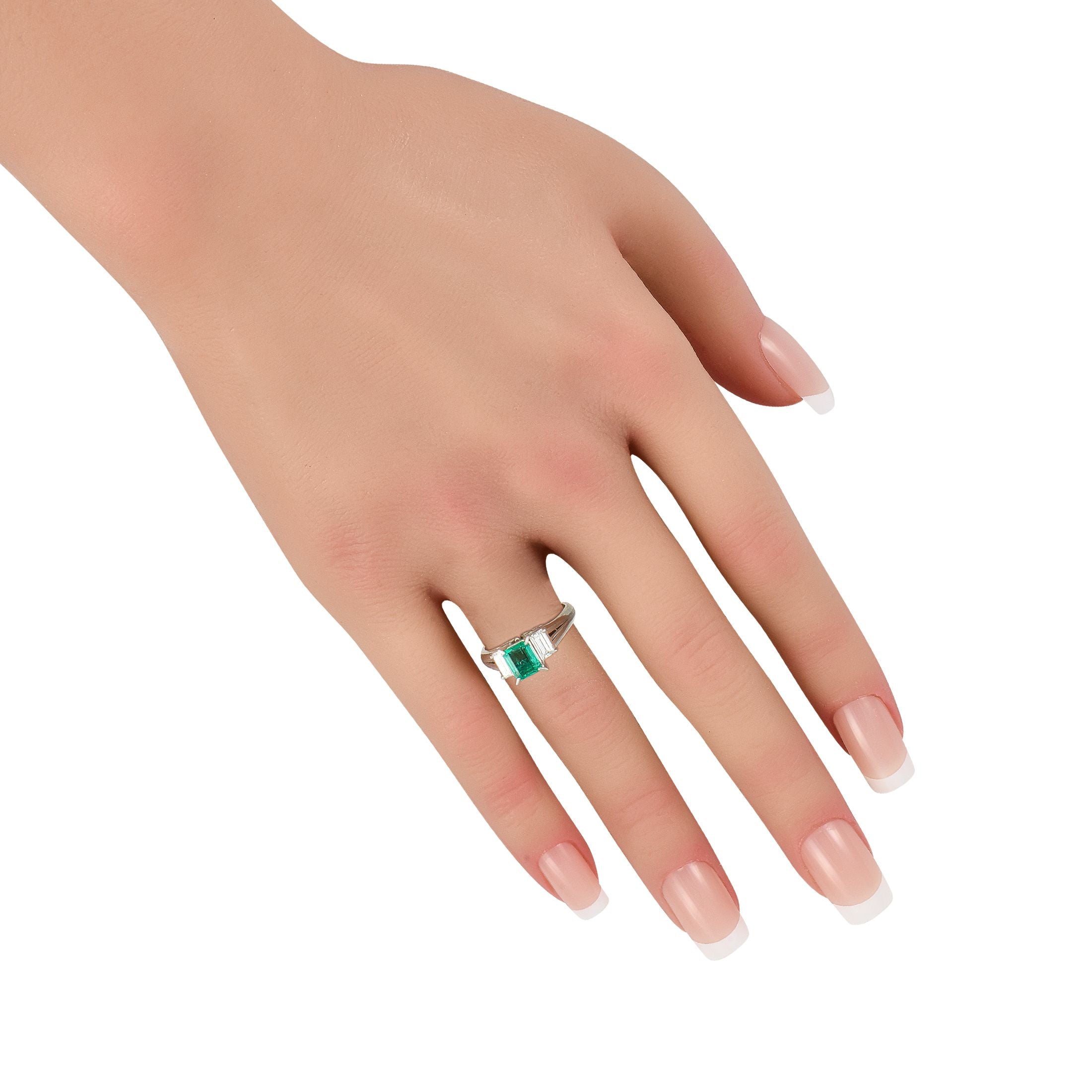 Exclusive Platinum 0.51ct Diamond and Emerald Ring