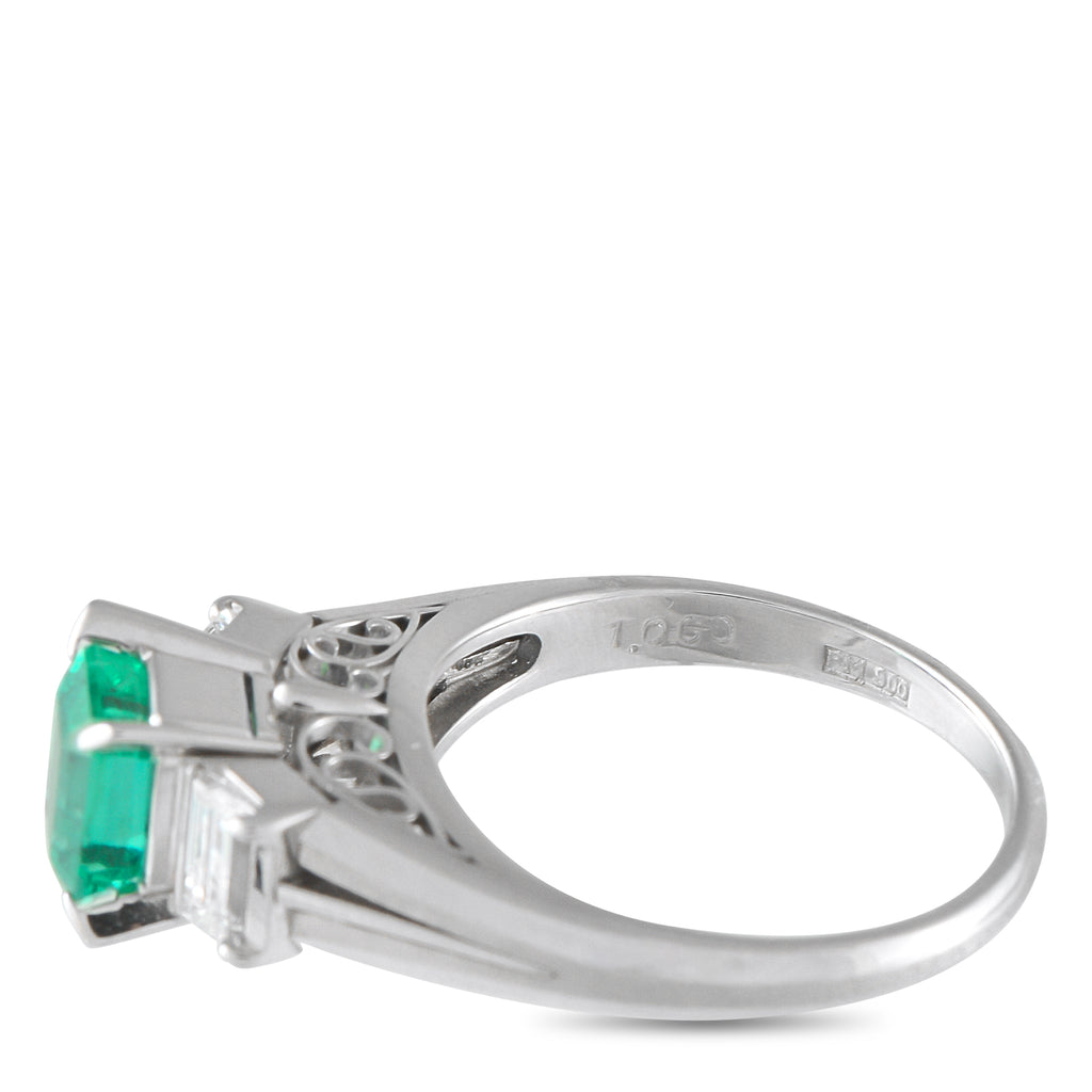 Platinum 0.51ct Diamond and Emerald Ring