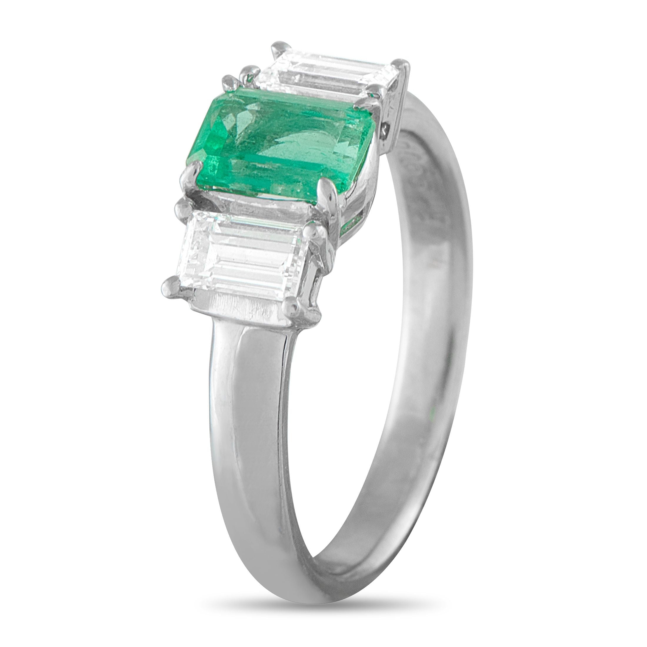 Exclusive Platinum 0.65ct Diamond and Emerald Ring
