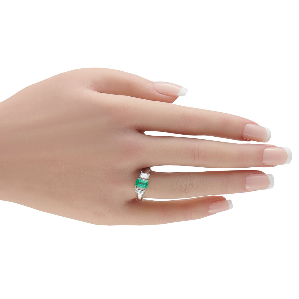 Exclusive Platinum 0.65ct Diamond and Emerald Ring