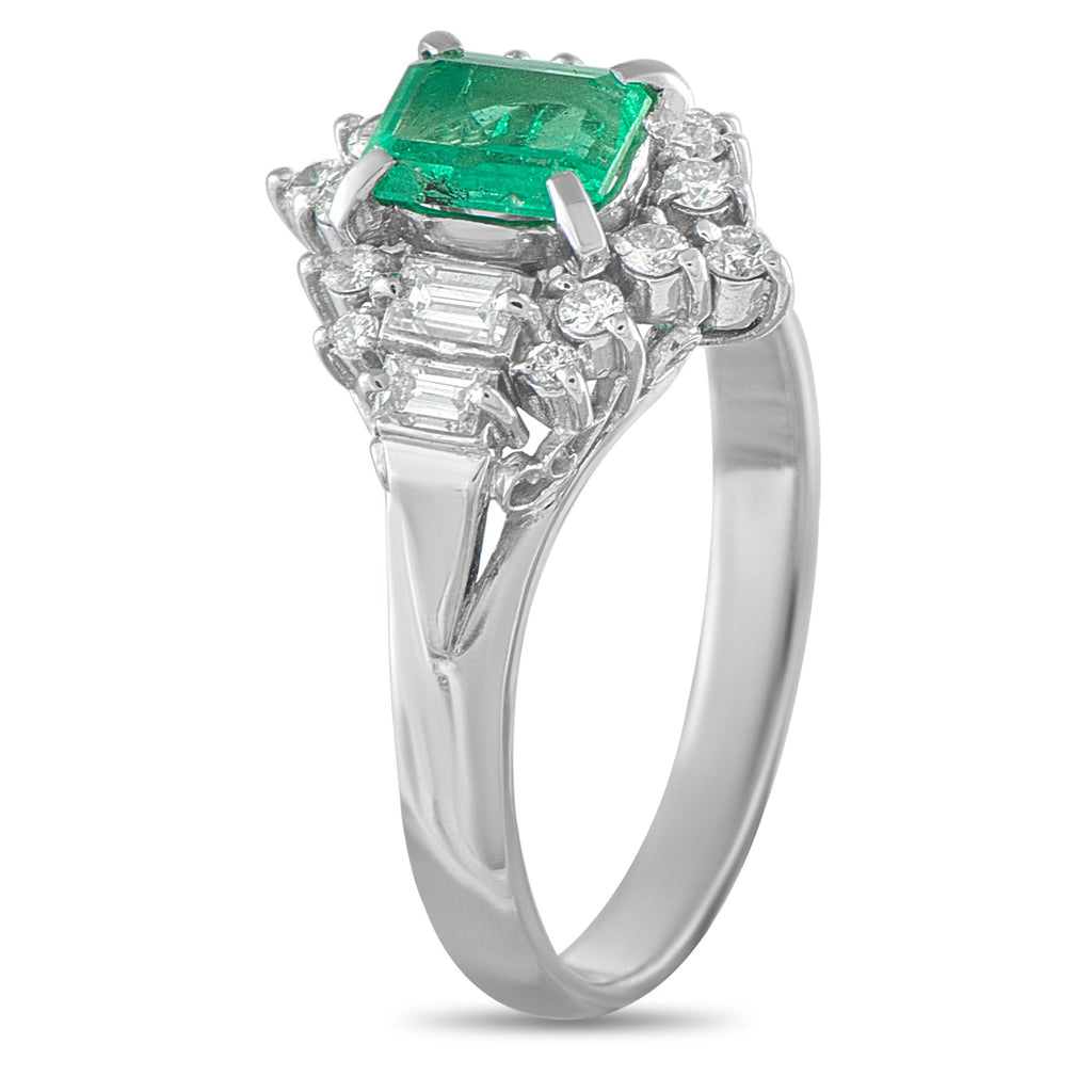 Platinum 0.46ct Diamond and Emerald Ring