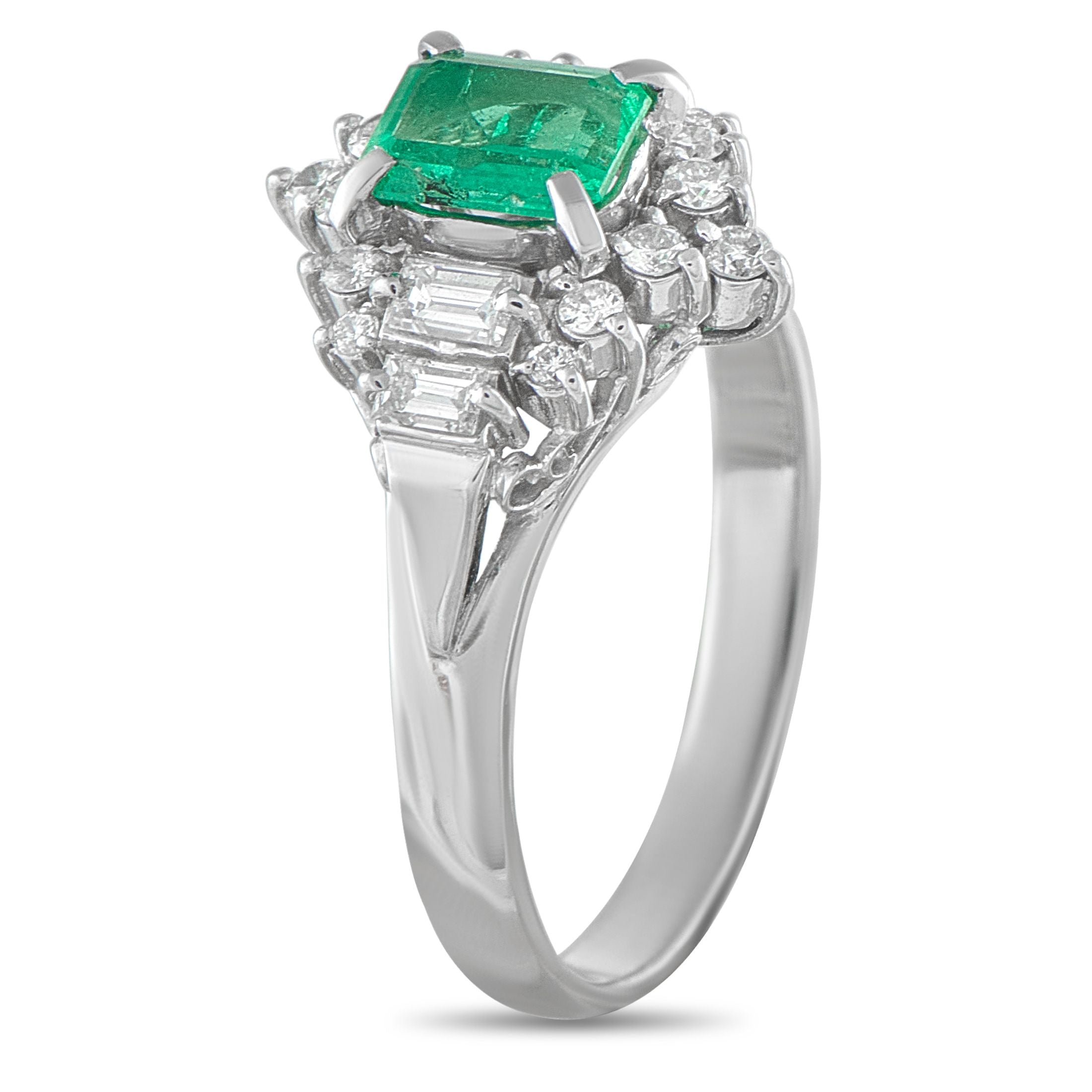 Platinum 0.46ct Diamond and Emerald Ring