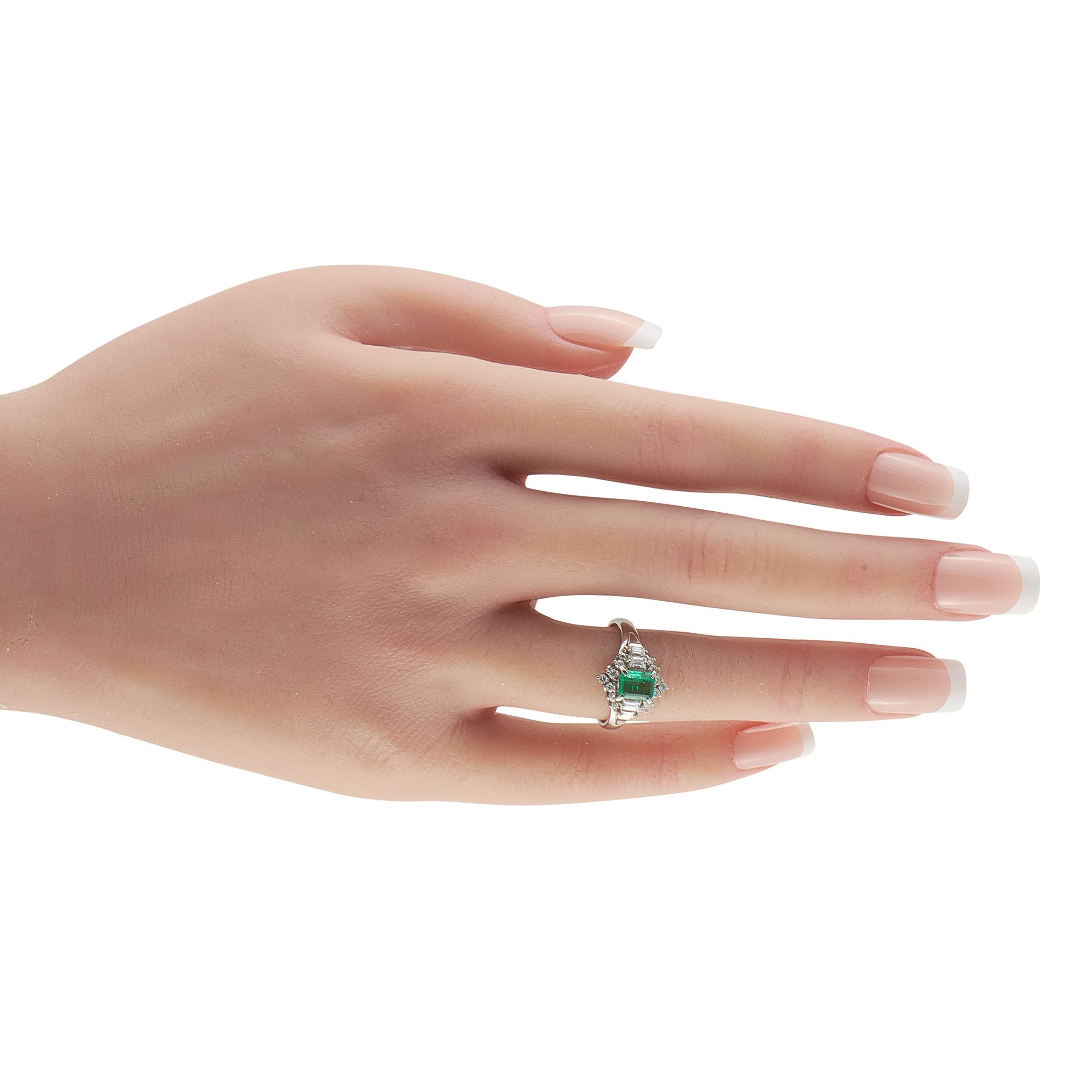 Platinum 0.46ct Diamond and Emerald Ring