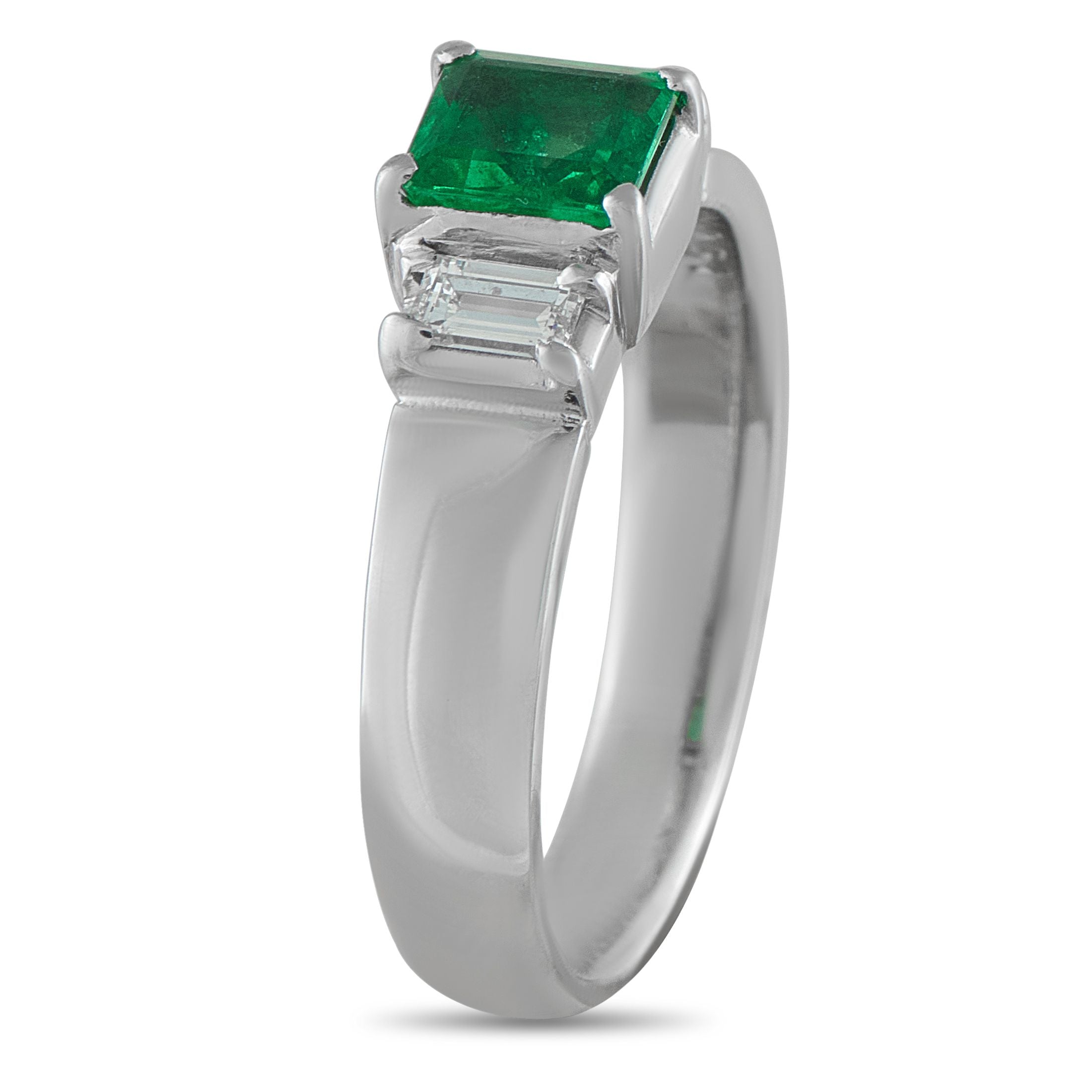 Platinum 0.29ct Diamond and Emerald Ring