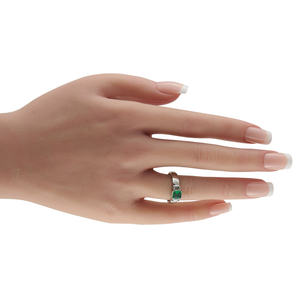 Platinum 0.29ct Diamond and Emerald Ring