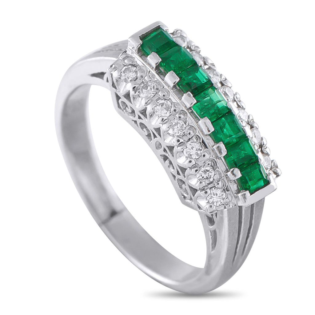 Exclusive Platinum 0.13ct Diamond and Emerald Ring MF52-101625 – This classically elegant ring will continually capture your 