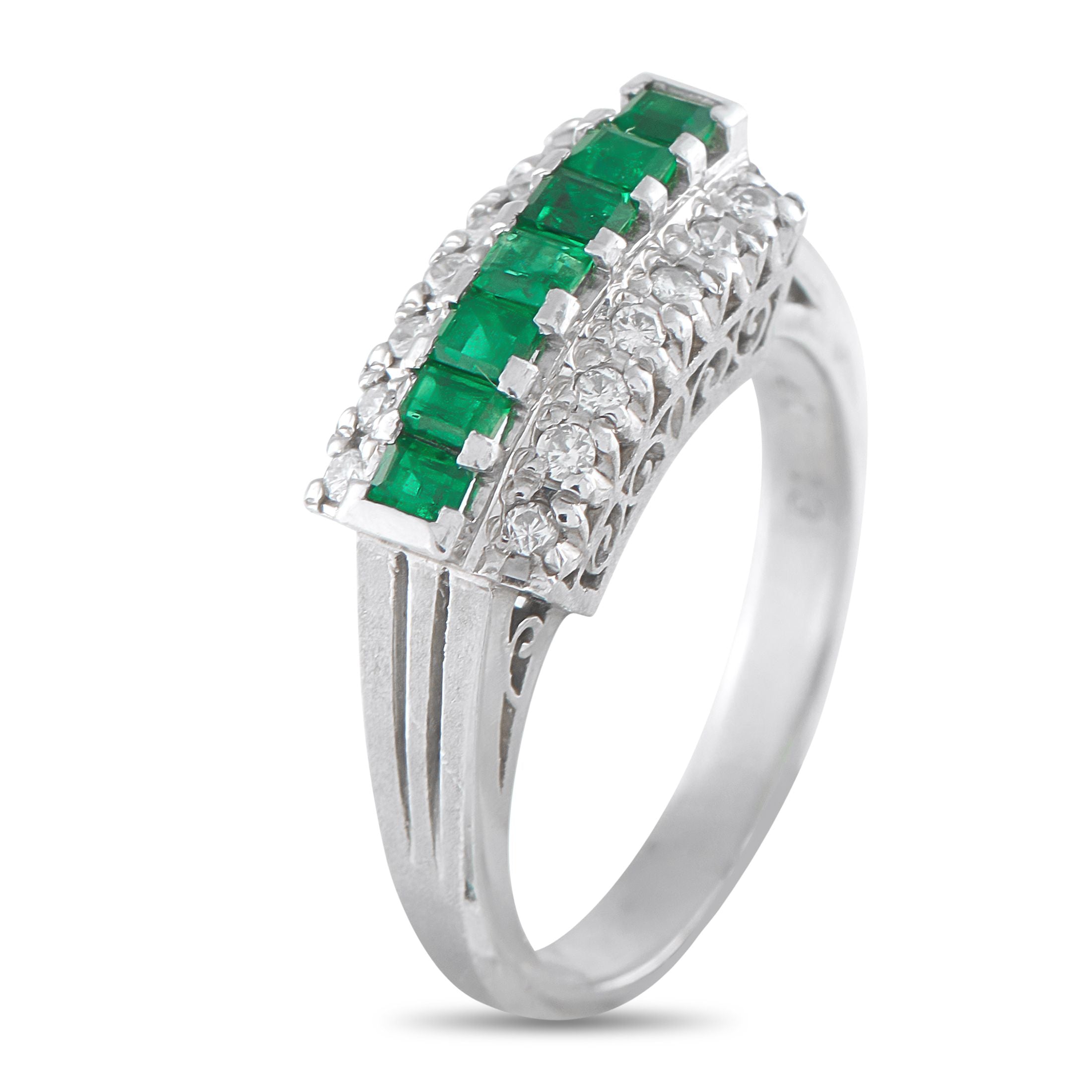 Exclusive Platinum 0.13ct Diamond and Emerald Ring