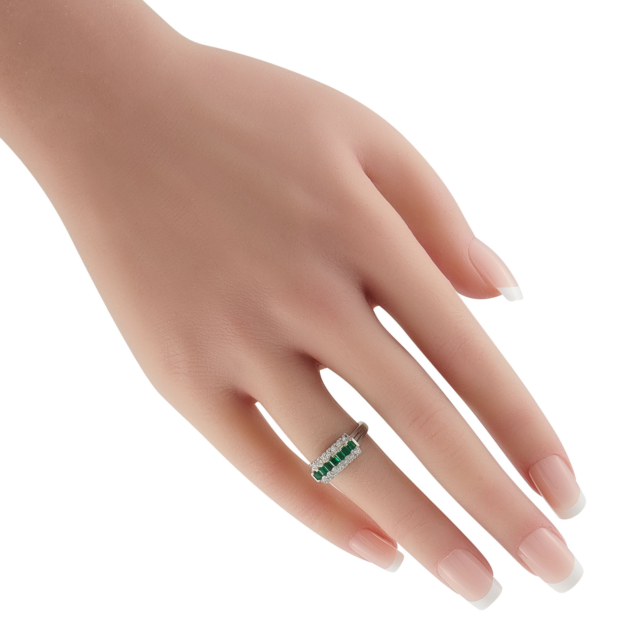 Exclusive Platinum 0.13ct Diamond and Emerald Ring