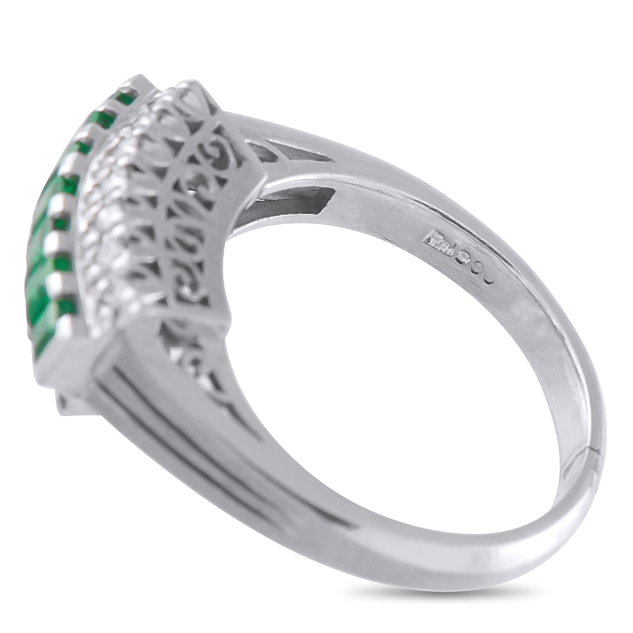 Exclusive Platinum 0.13ct Diamond and Emerald Ring