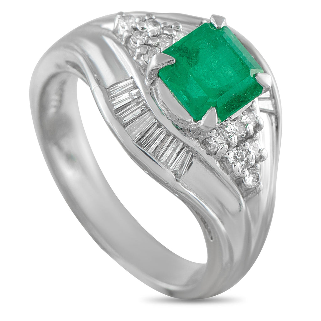 Platinum 0.36ct Diamond and Emerald Ring - This radiant luxury ring is a piece that will elevate any jewelry collection. A bold Platinum setting beautifully showcases t