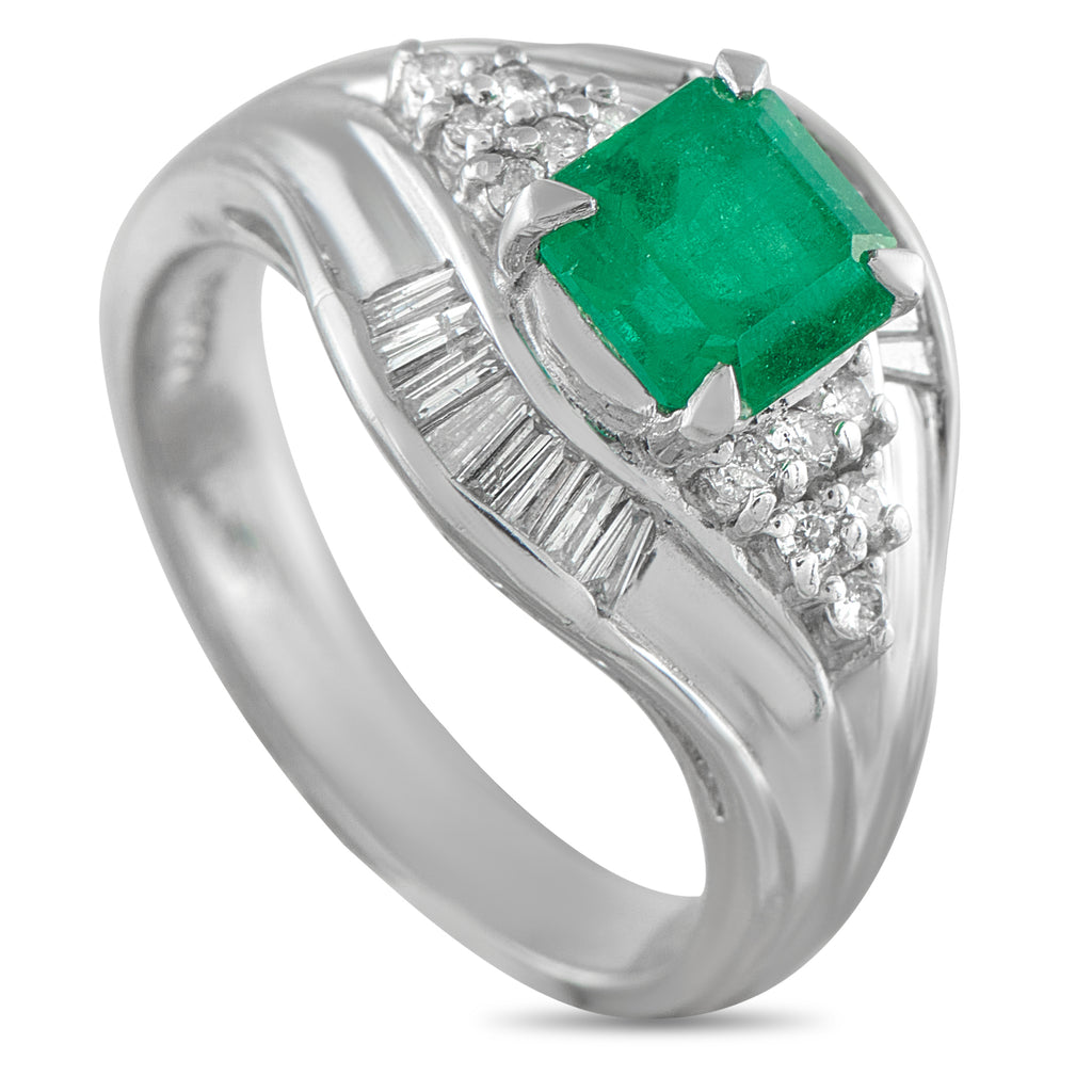 Platinum 0.36ct Diamond and Emerald Ring