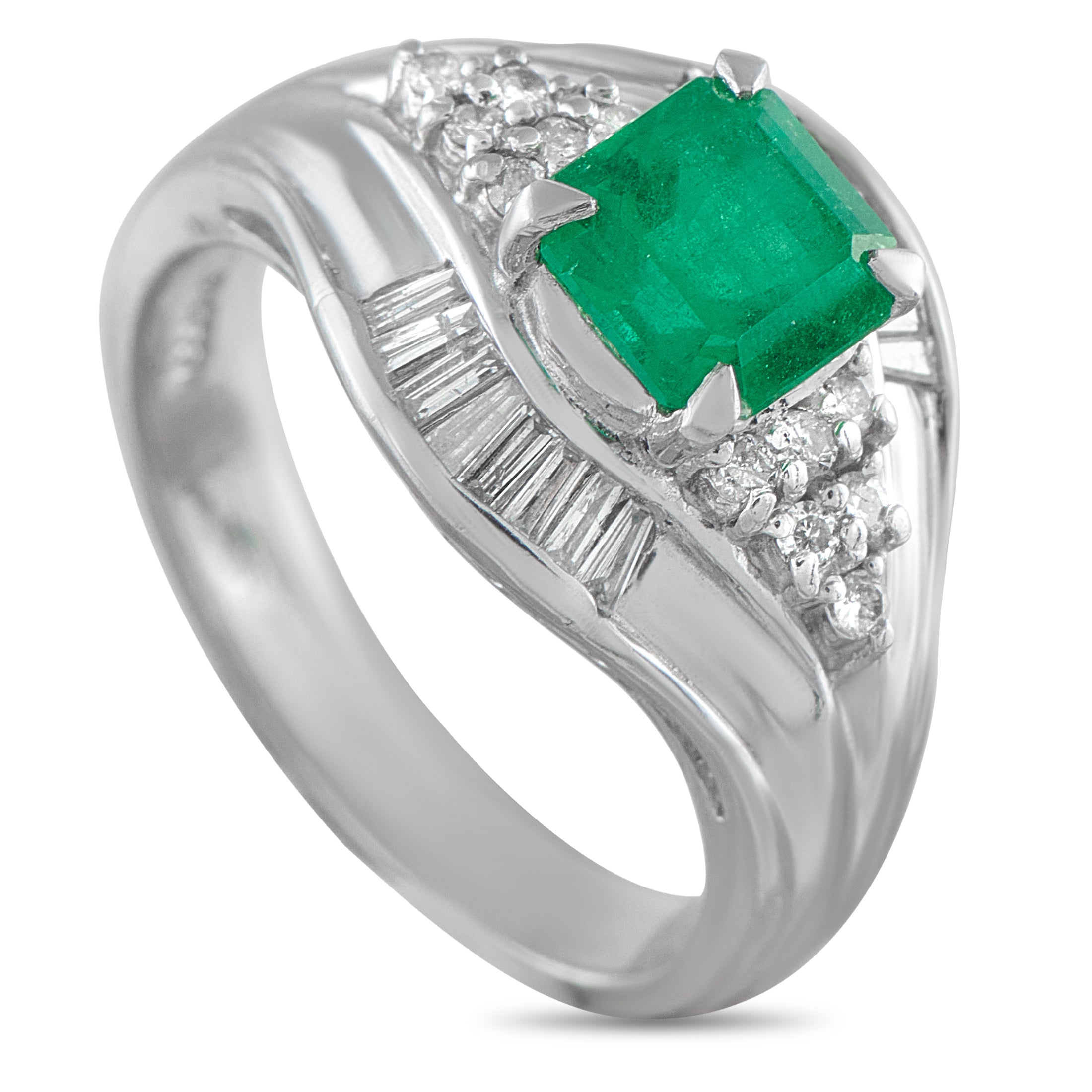 Platinum 0.36ct Diamond and Emerald Ring