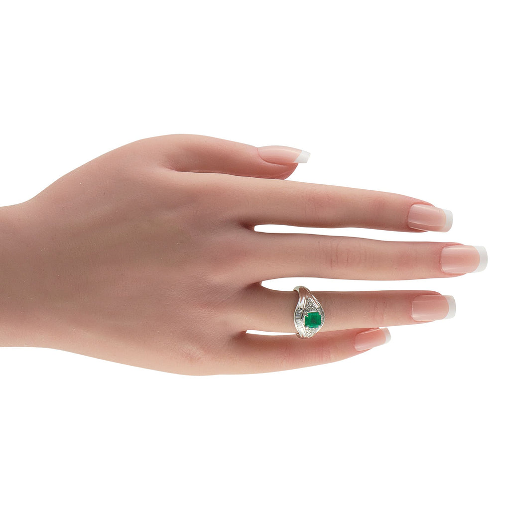 Platinum 0.36ct Diamond and Emerald Ring