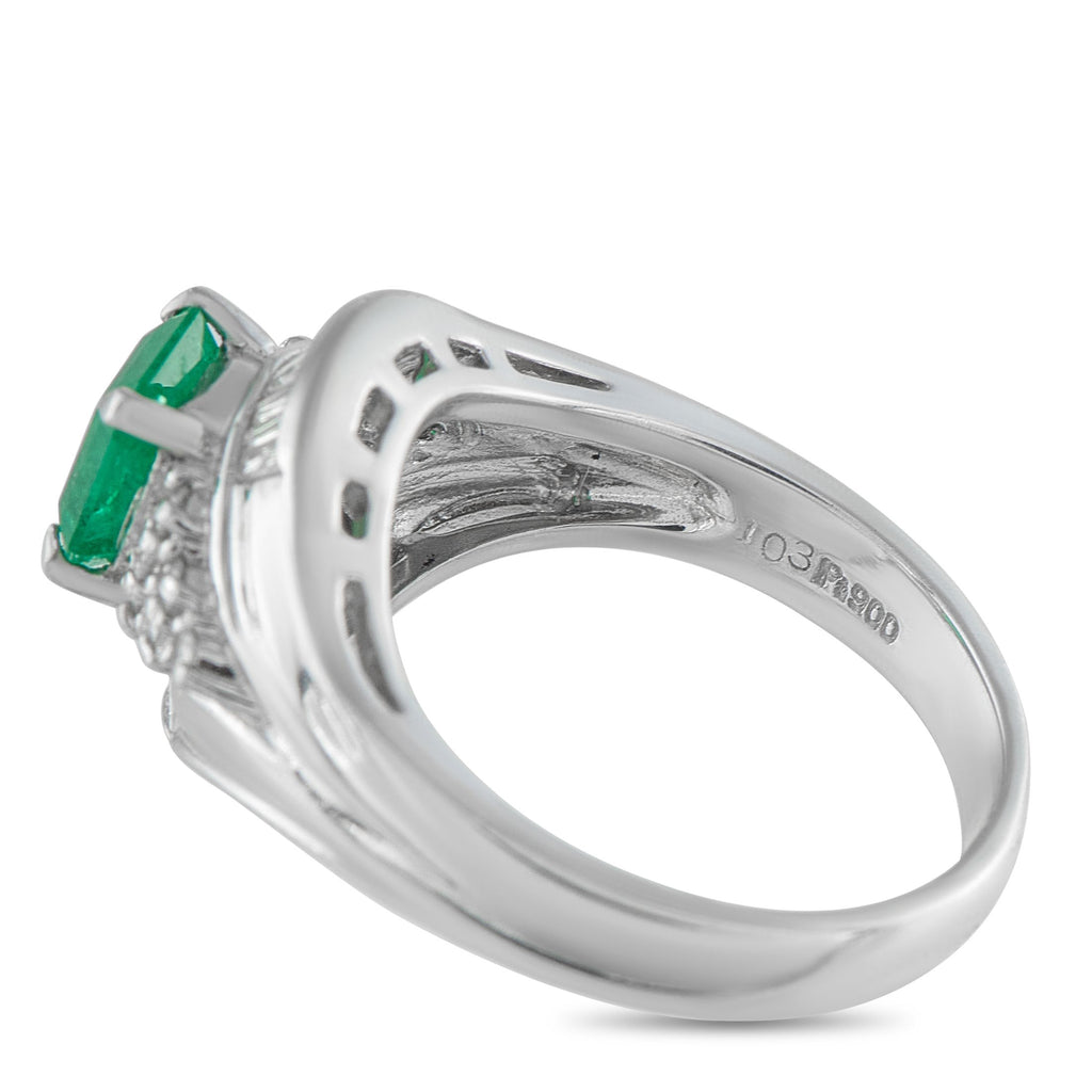 Platinum 0.36ct Diamond and Emerald Ring