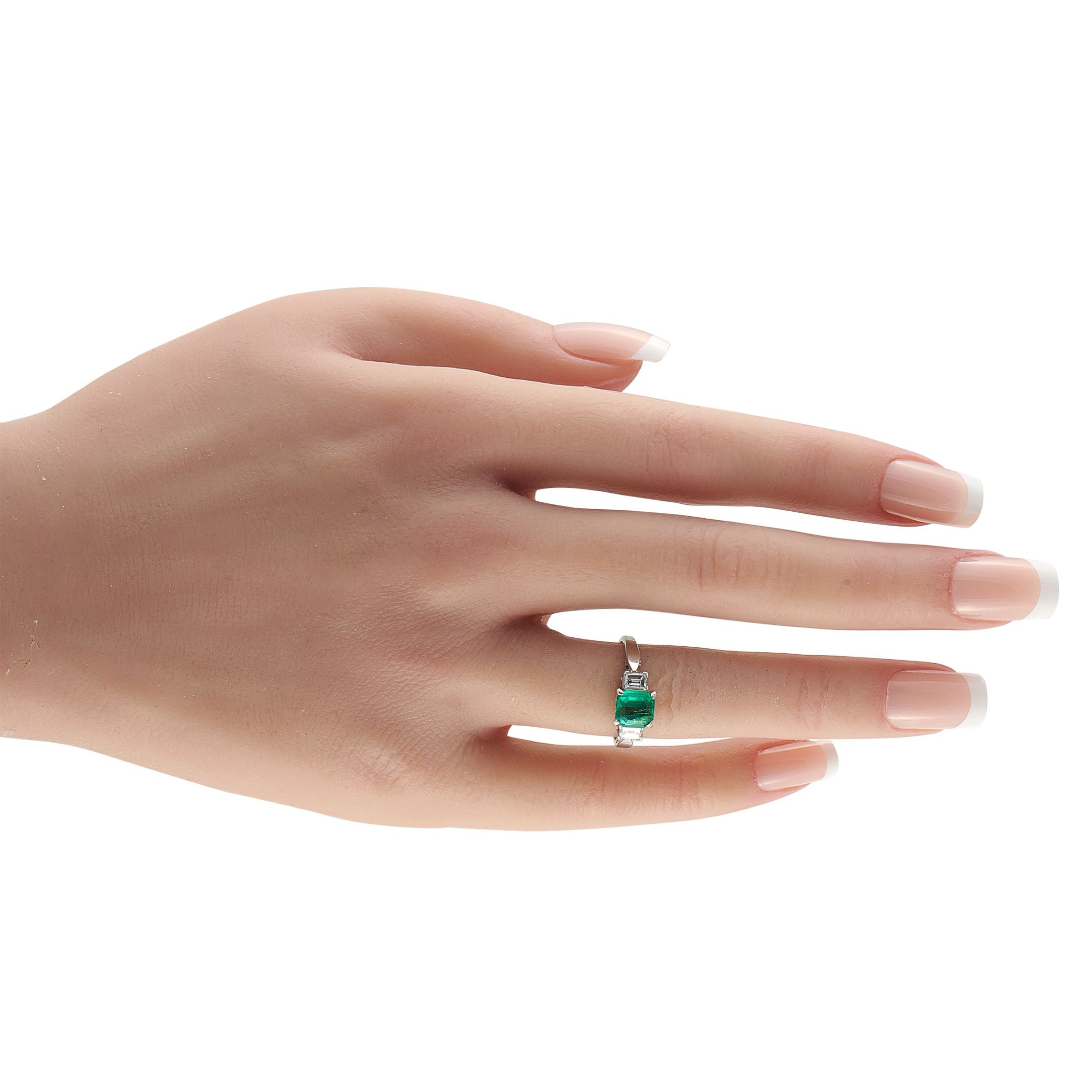 Platinum 0.42ct Diamond and Emerald Ring