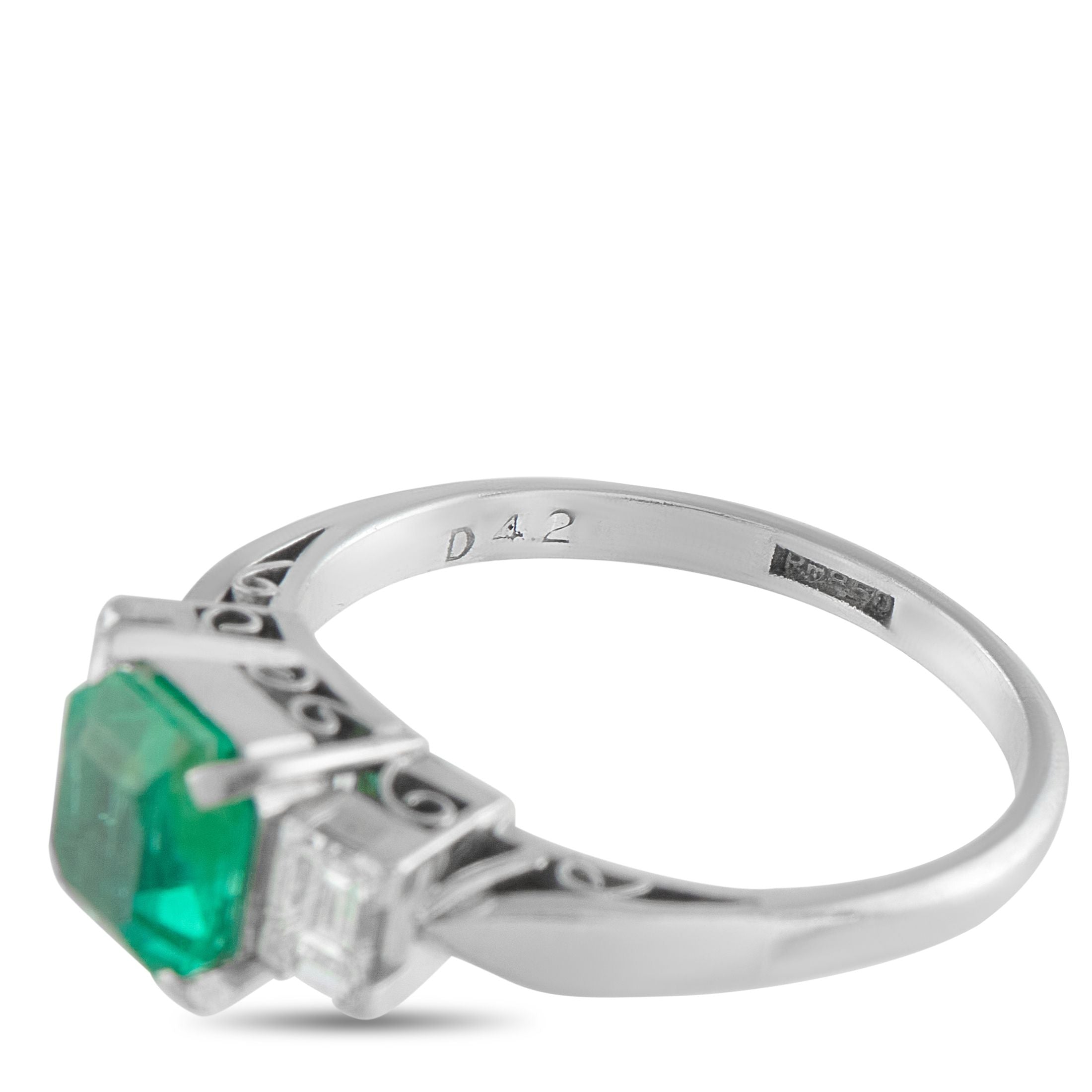 Platinum 0.42ct Diamond and Emerald Ring