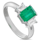 Platinum 0.51ct Diamond and Emerald Three-Stone Ring
