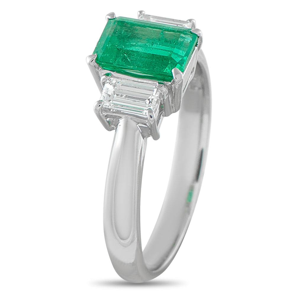 Platinum 0.51ct Diamond and Emerald Three-Stone Ring