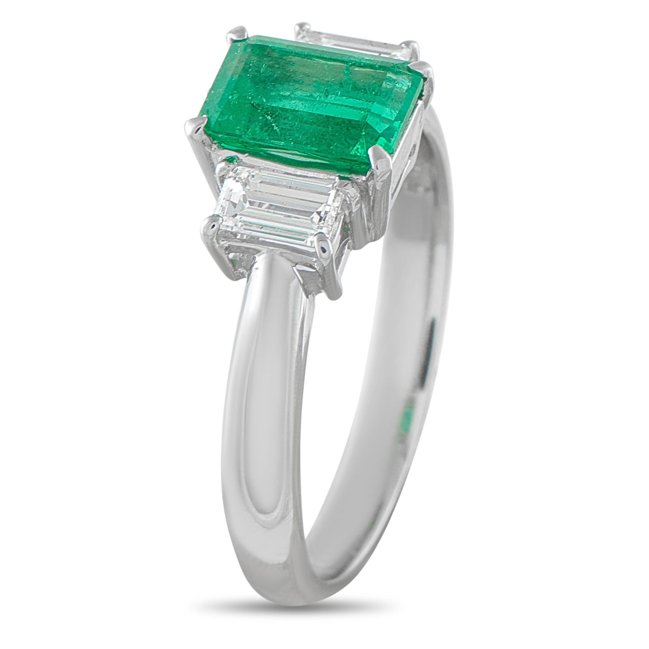 Platinum 0.51ct Diamond and Emerald Three-Stone Ring