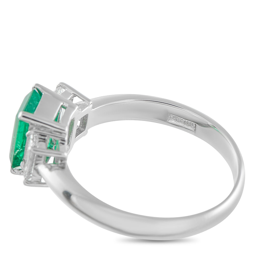 Platinum 0.51ct Diamond and Emerald Three-Stone Ring