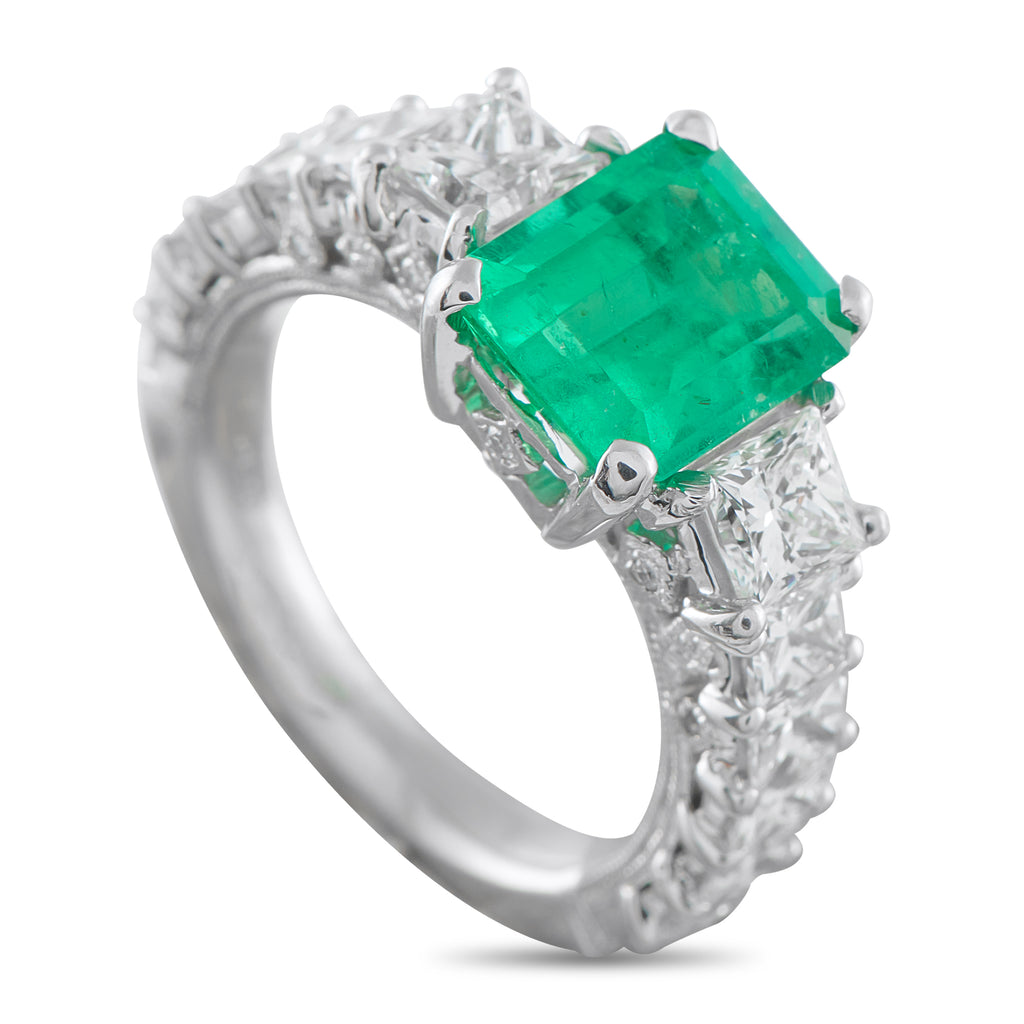 Platinum 2.15ct Diamond and Emerald Ring