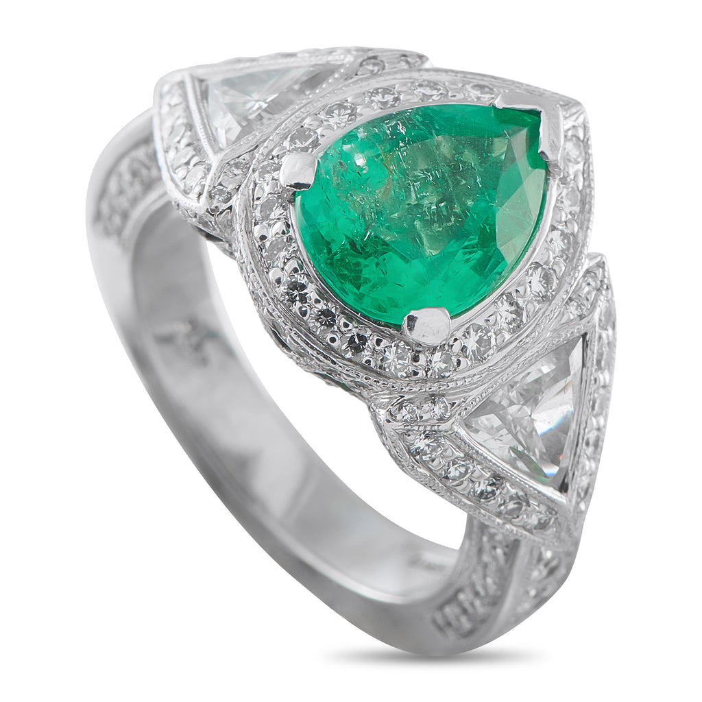 Platinum 2.50ct Diamond and Emerald Ring