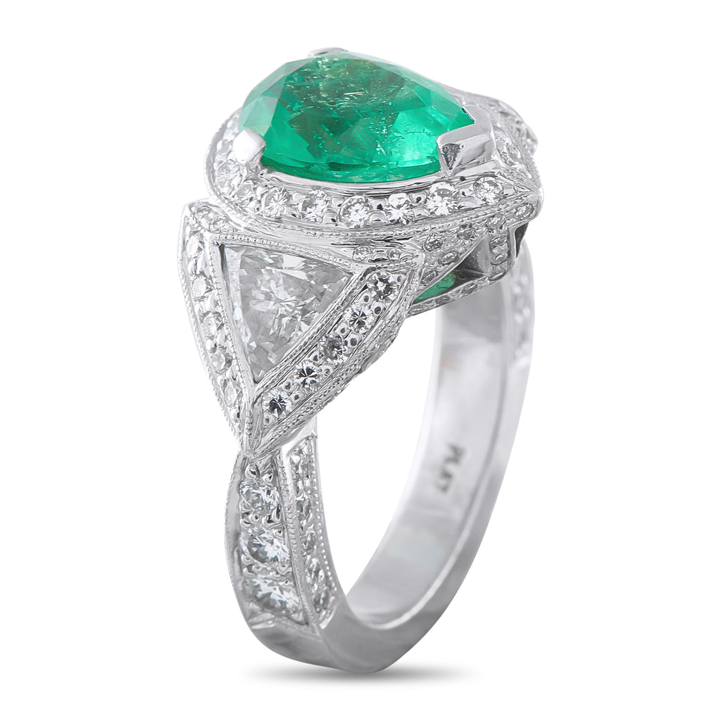 Platinum 2.50ct Diamond and Emerald Ring