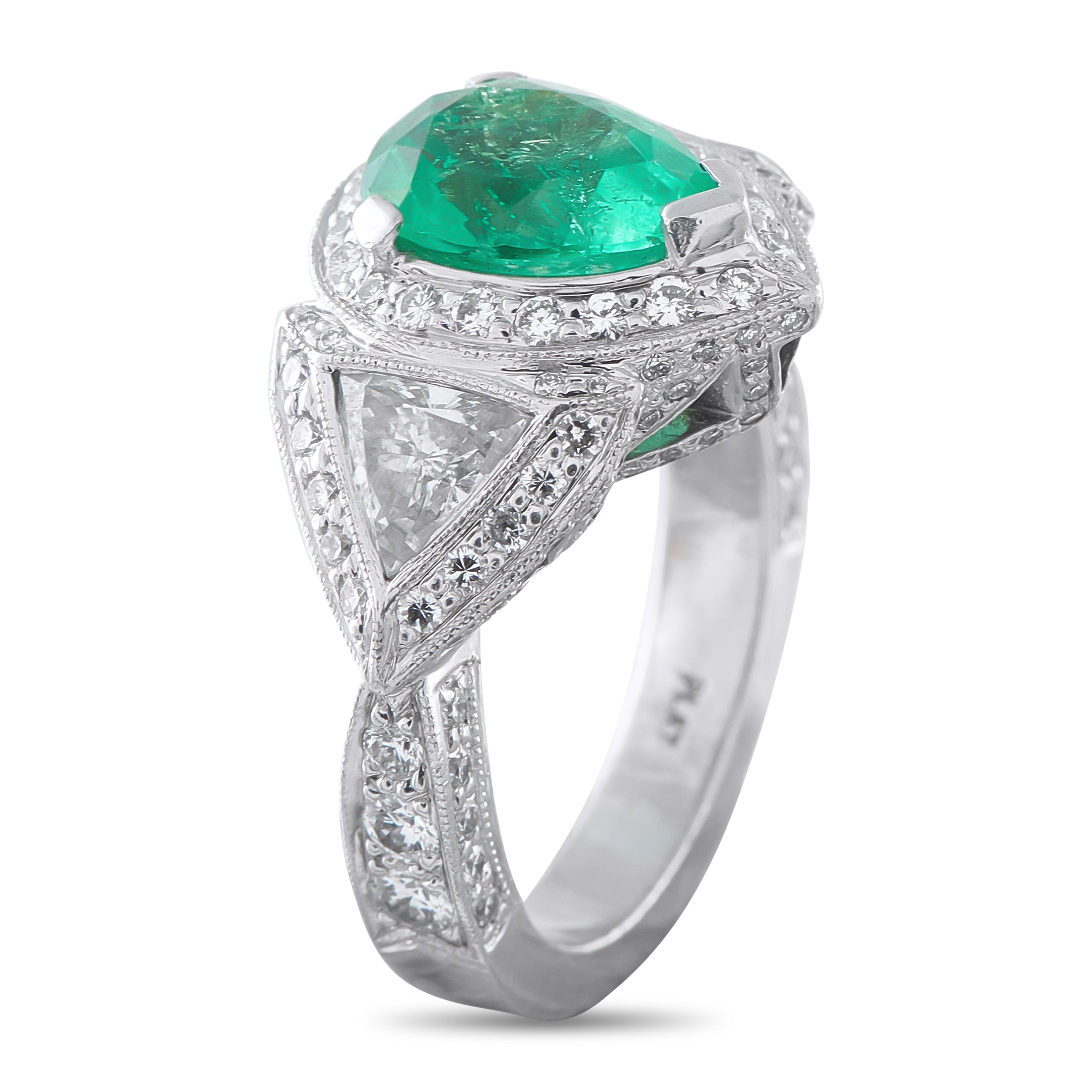 Platinum 2.50ct Diamond and Emerald Ring
