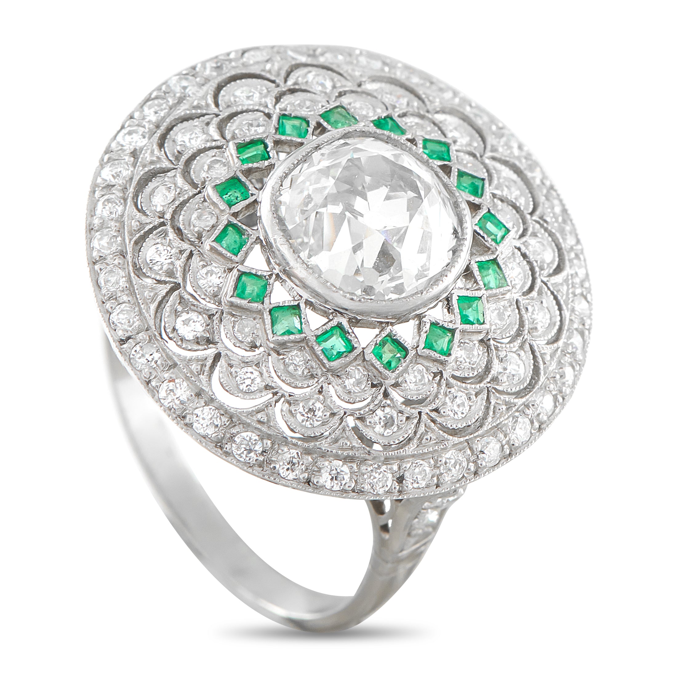Platinum 2.75ct Diamond and Emerald Ring