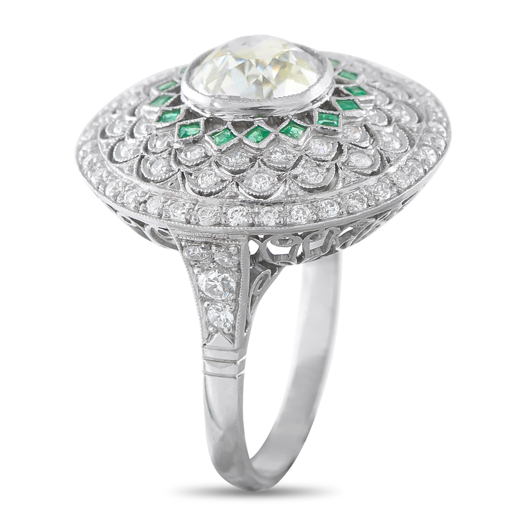 Platinum 2.75ct Diamond and Emerald Ring