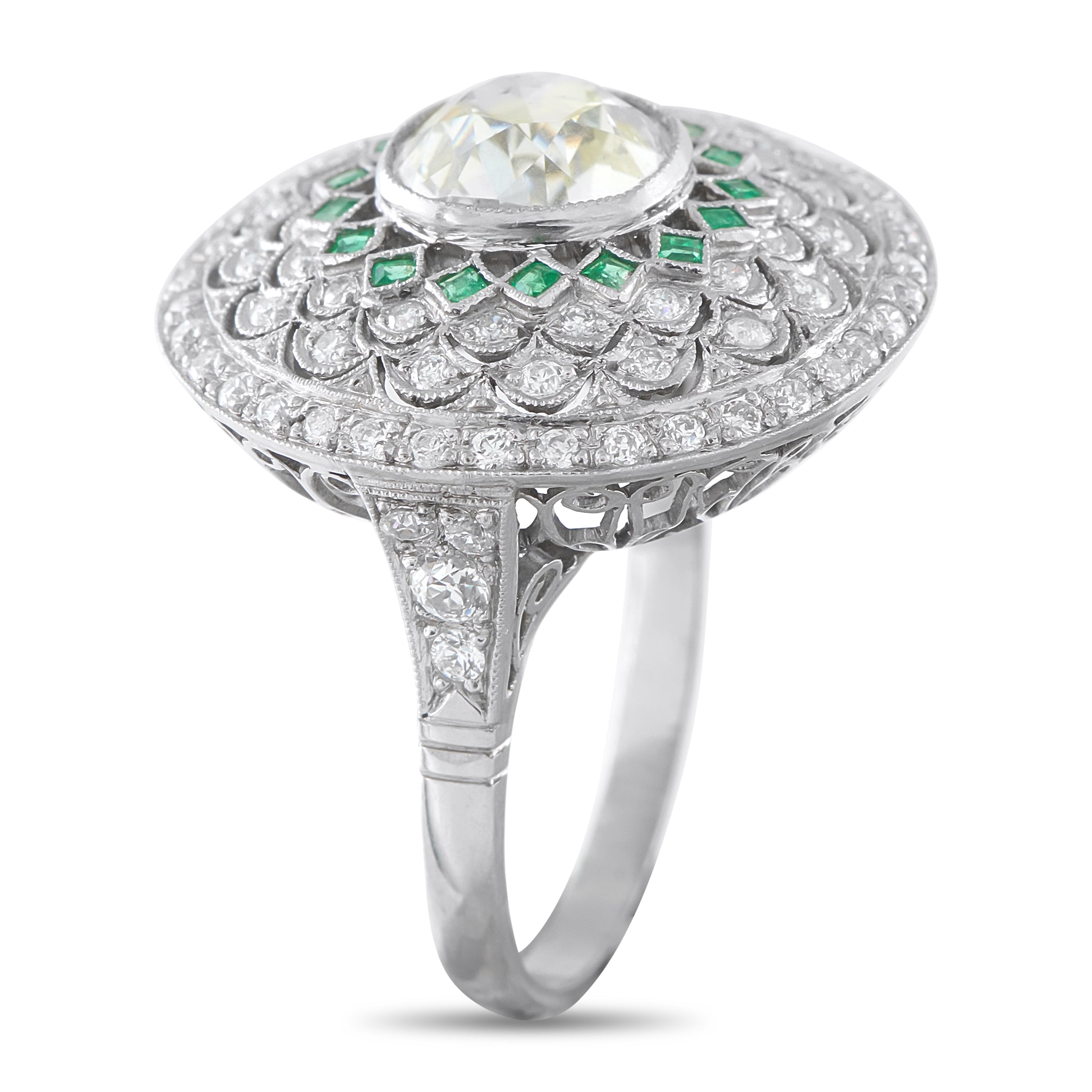 Platinum 2.75ct Diamond and Emerald Ring
