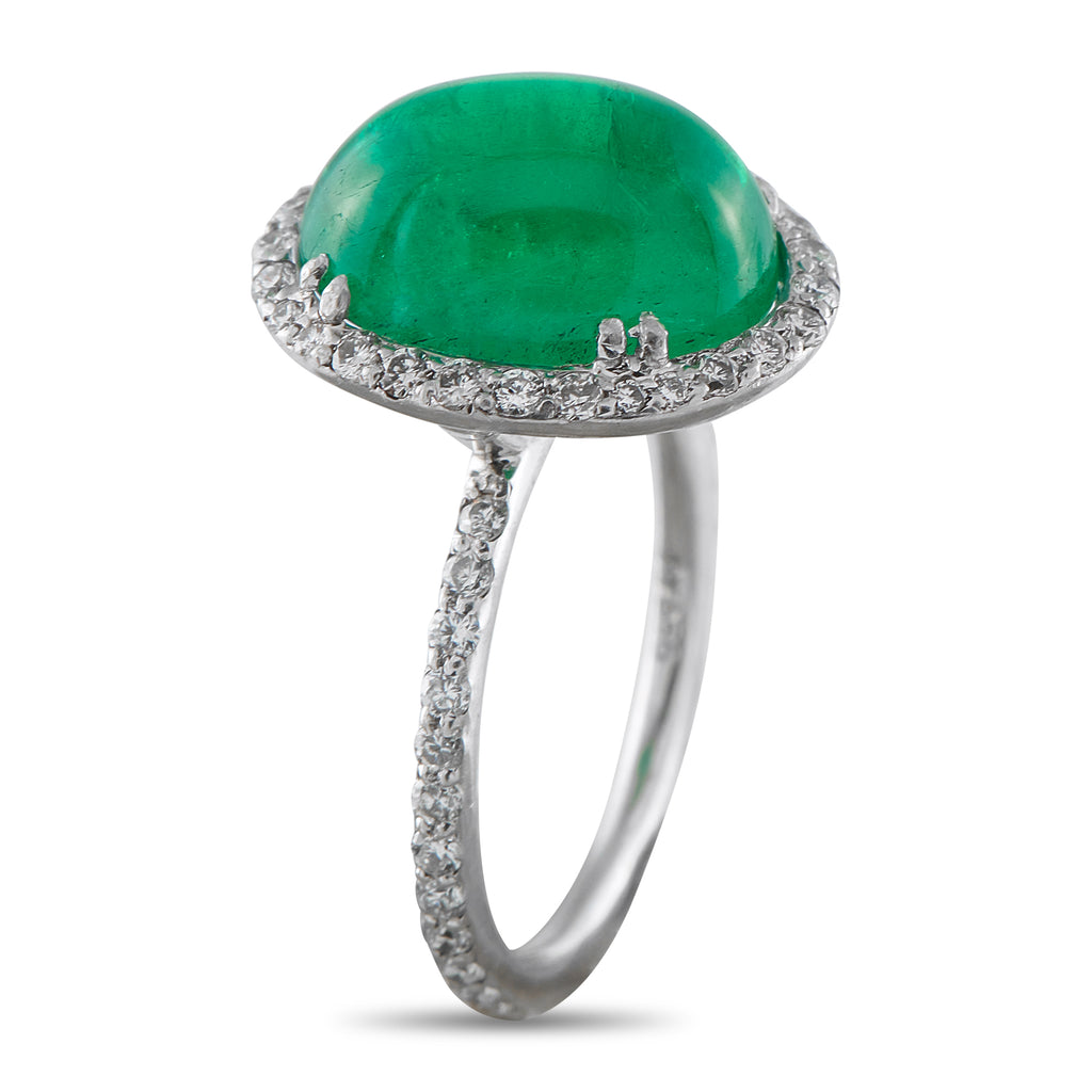 Platinum 0.65ct Diamond and Colombian Emerald Cocktail Ring