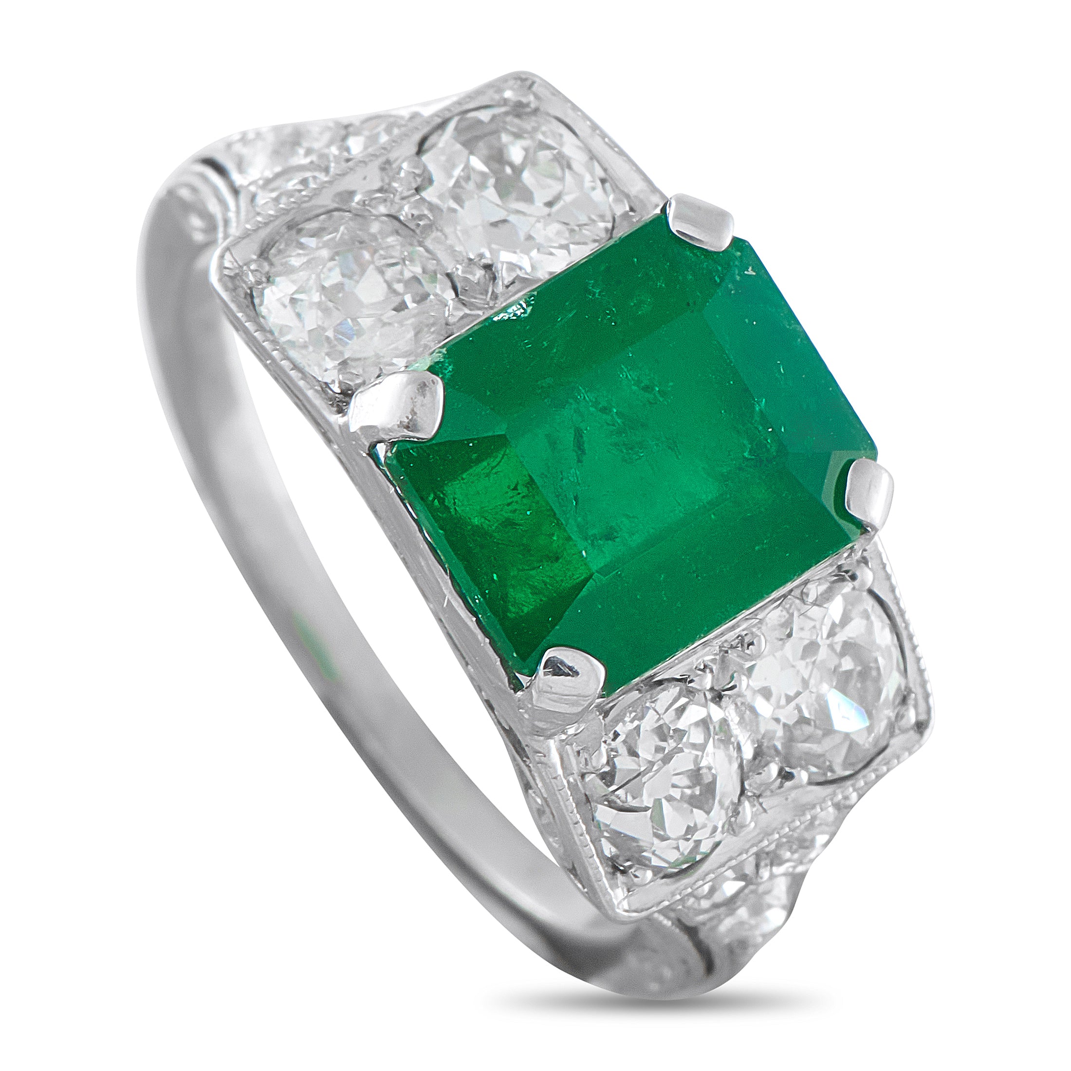 Platinum 1.0ct Diamond and Emerald Ring