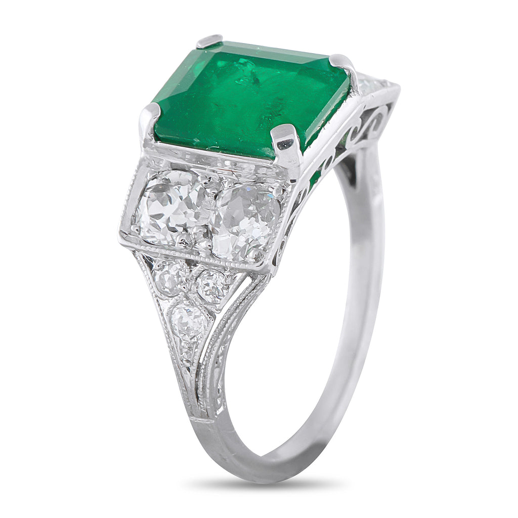 Platinum 1.0ct Diamond and Emerald Ring