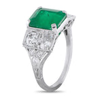 Platinum 1.0ct Diamond and Emerald Ring