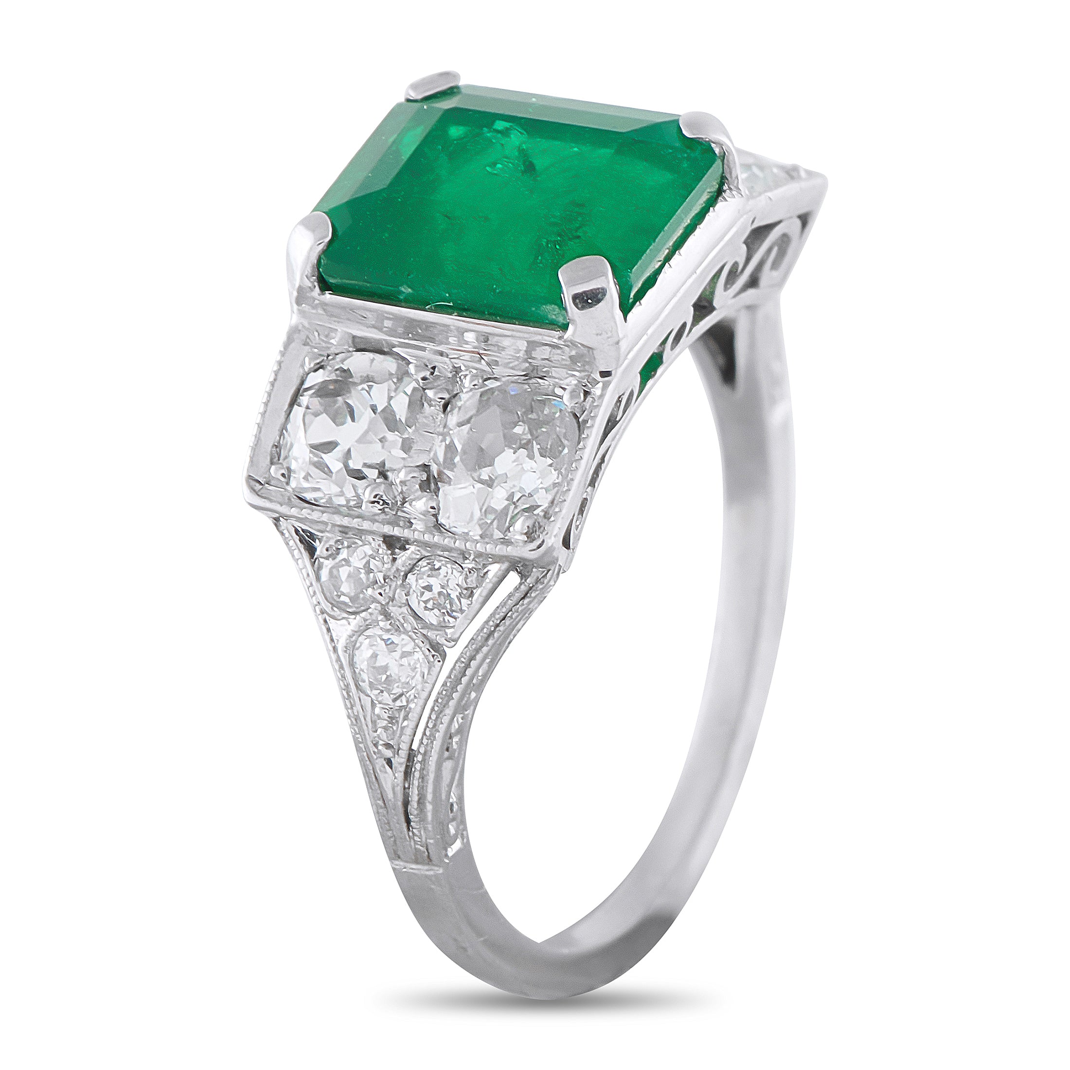 Platinum 1.0ct Diamond and Emerald Ring