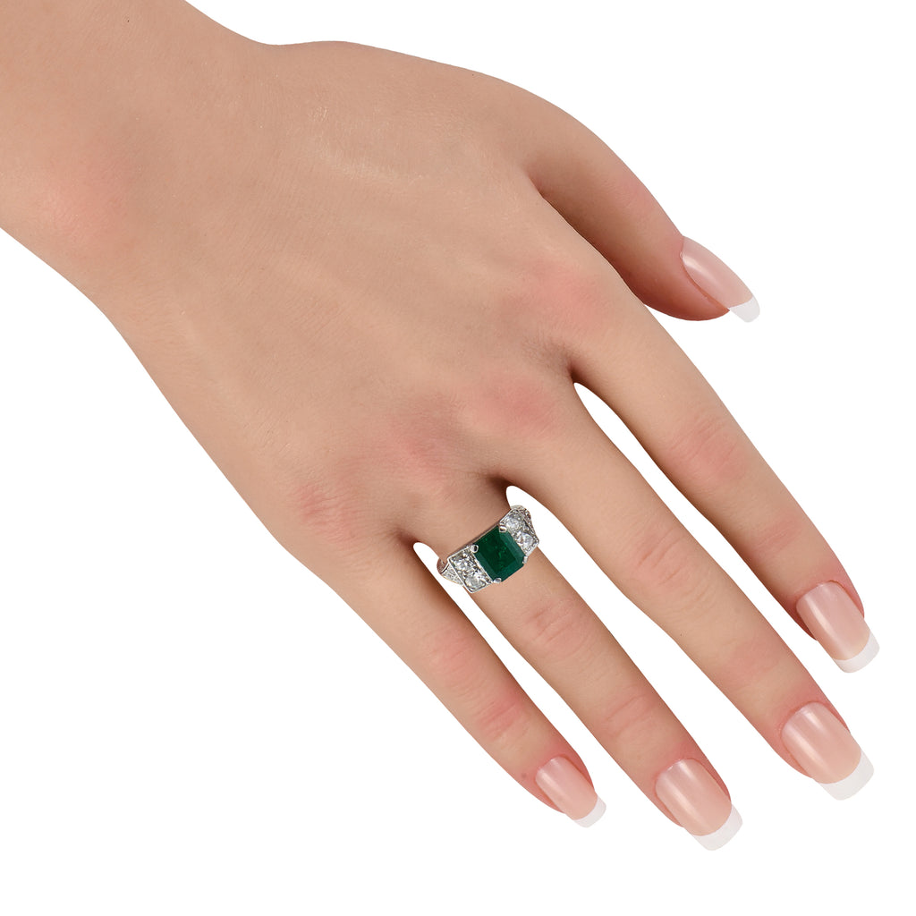 Platinum 1.0ct Diamond and Emerald Ring