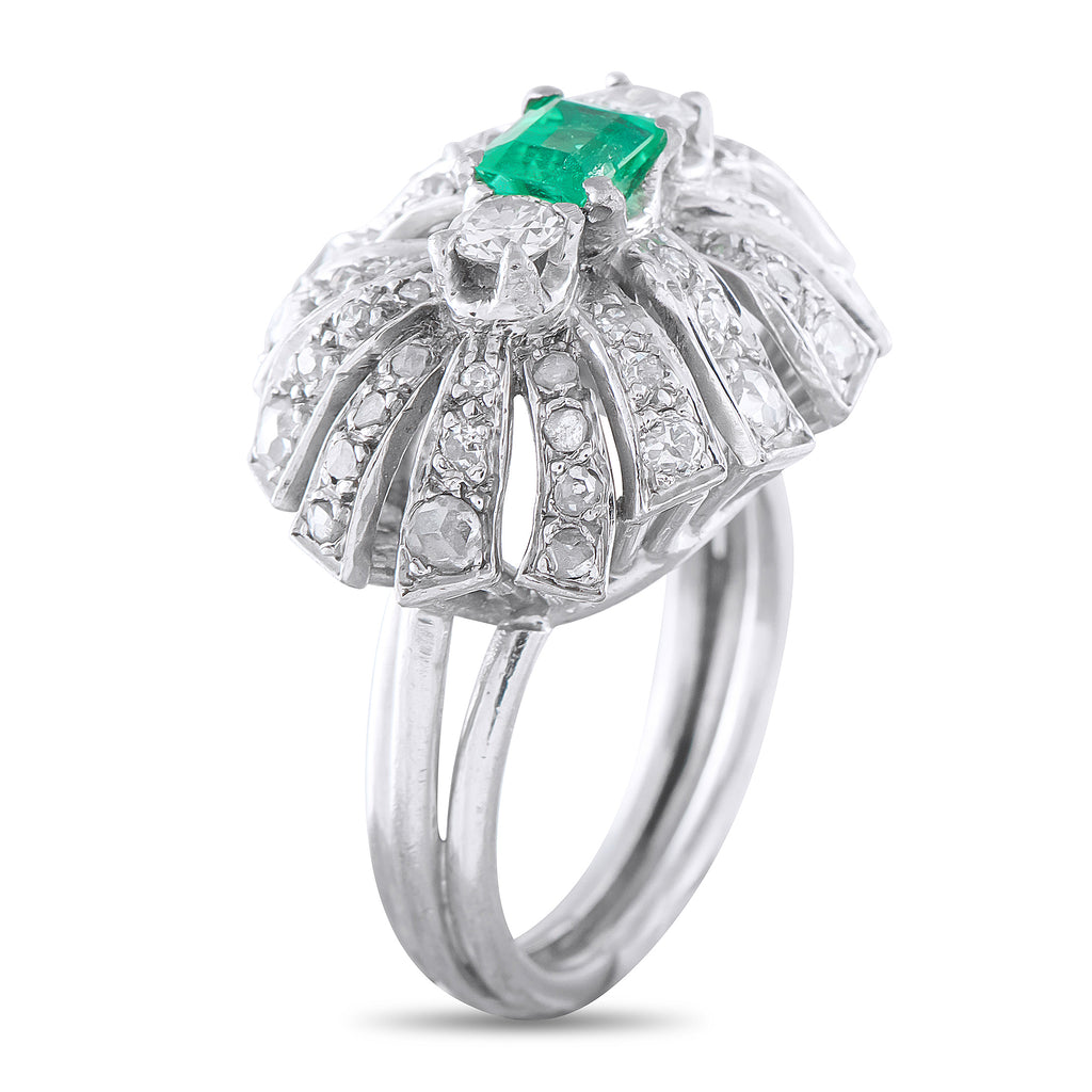 Platinum 0.65ct Diamond and Emerald Ring
