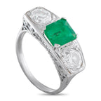 Platinum 1.30ct Diamond and Emerald Ring