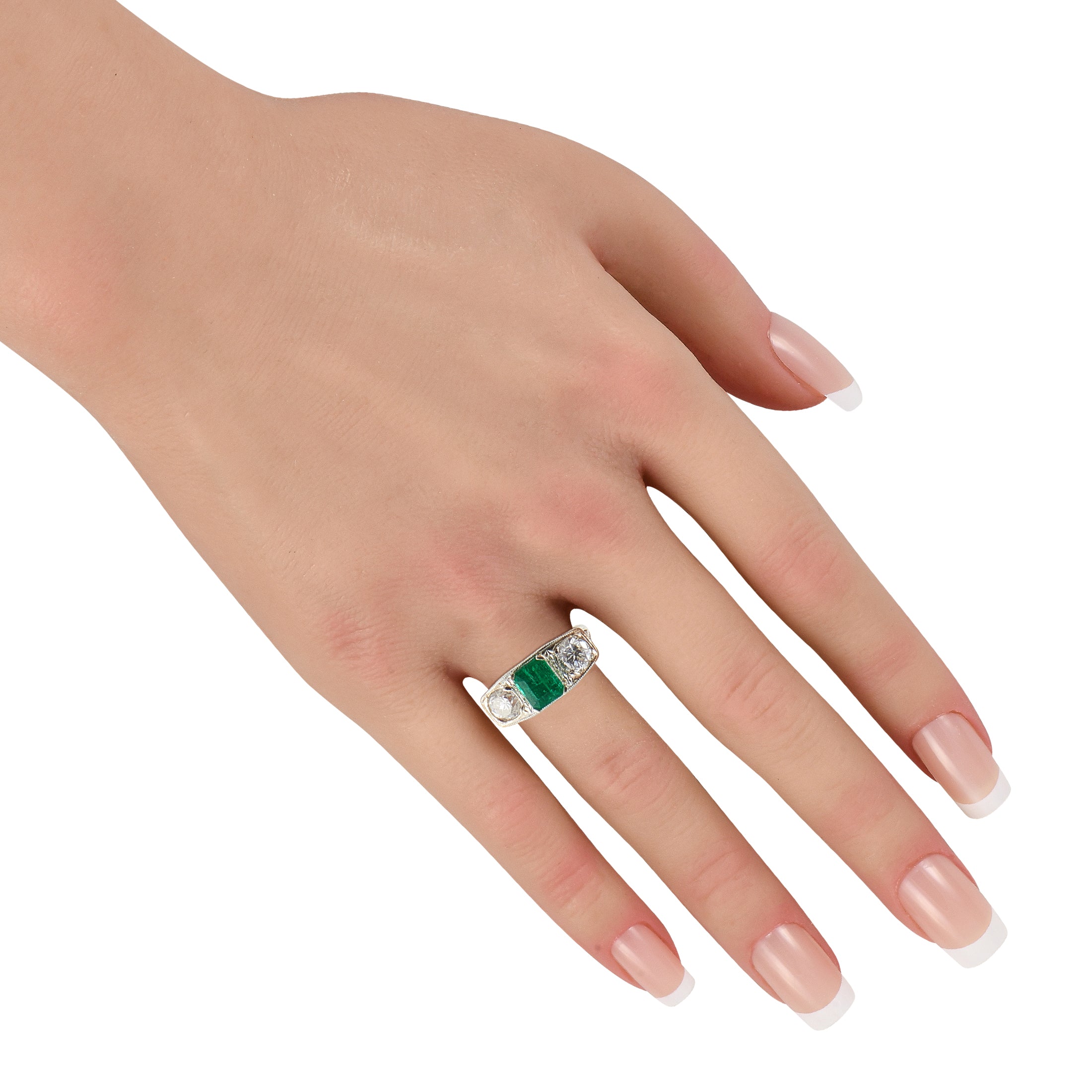 Platinum 1.30ct Diamond and Emerald Ring