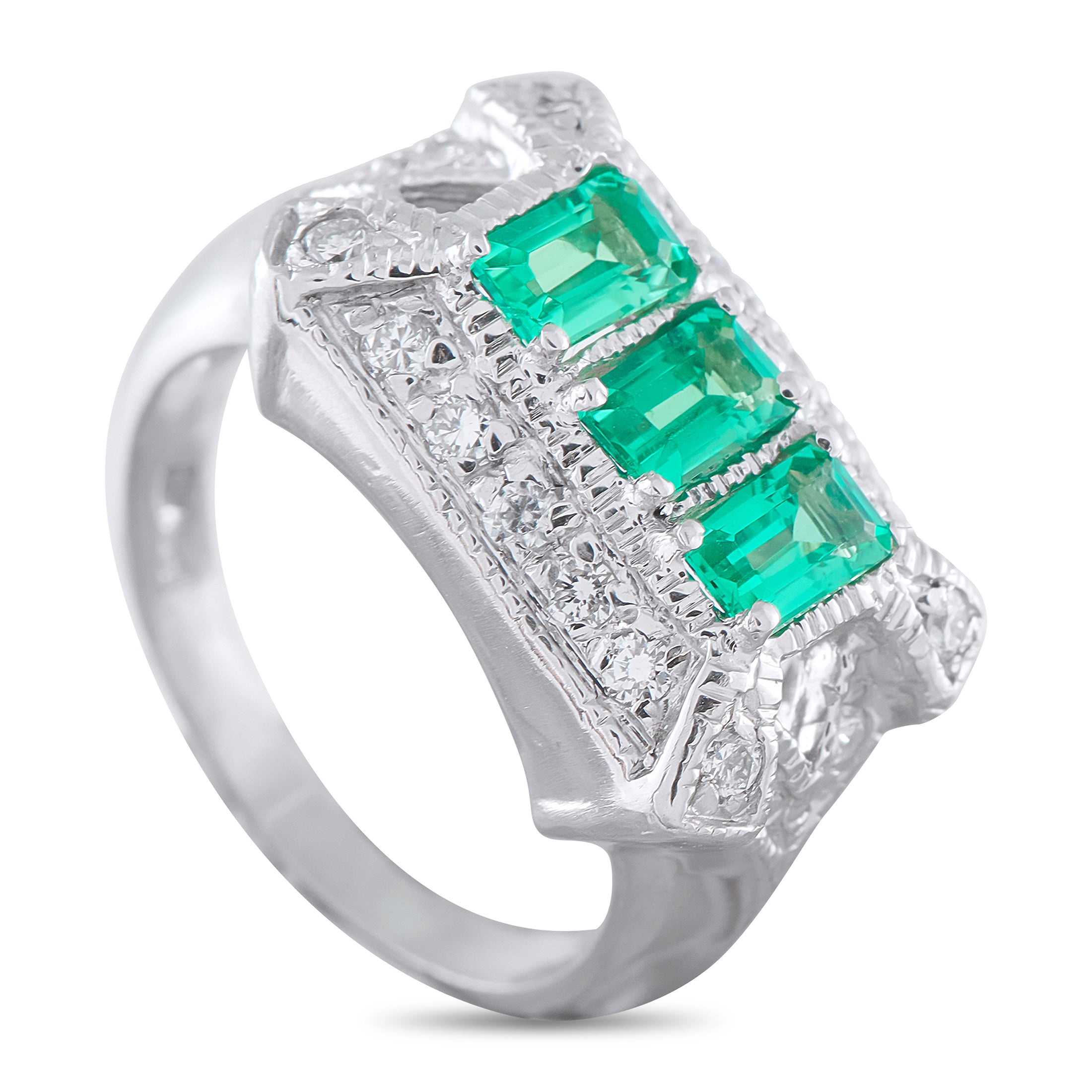 Platinum 0.18ct Diamond and Emerald Ring