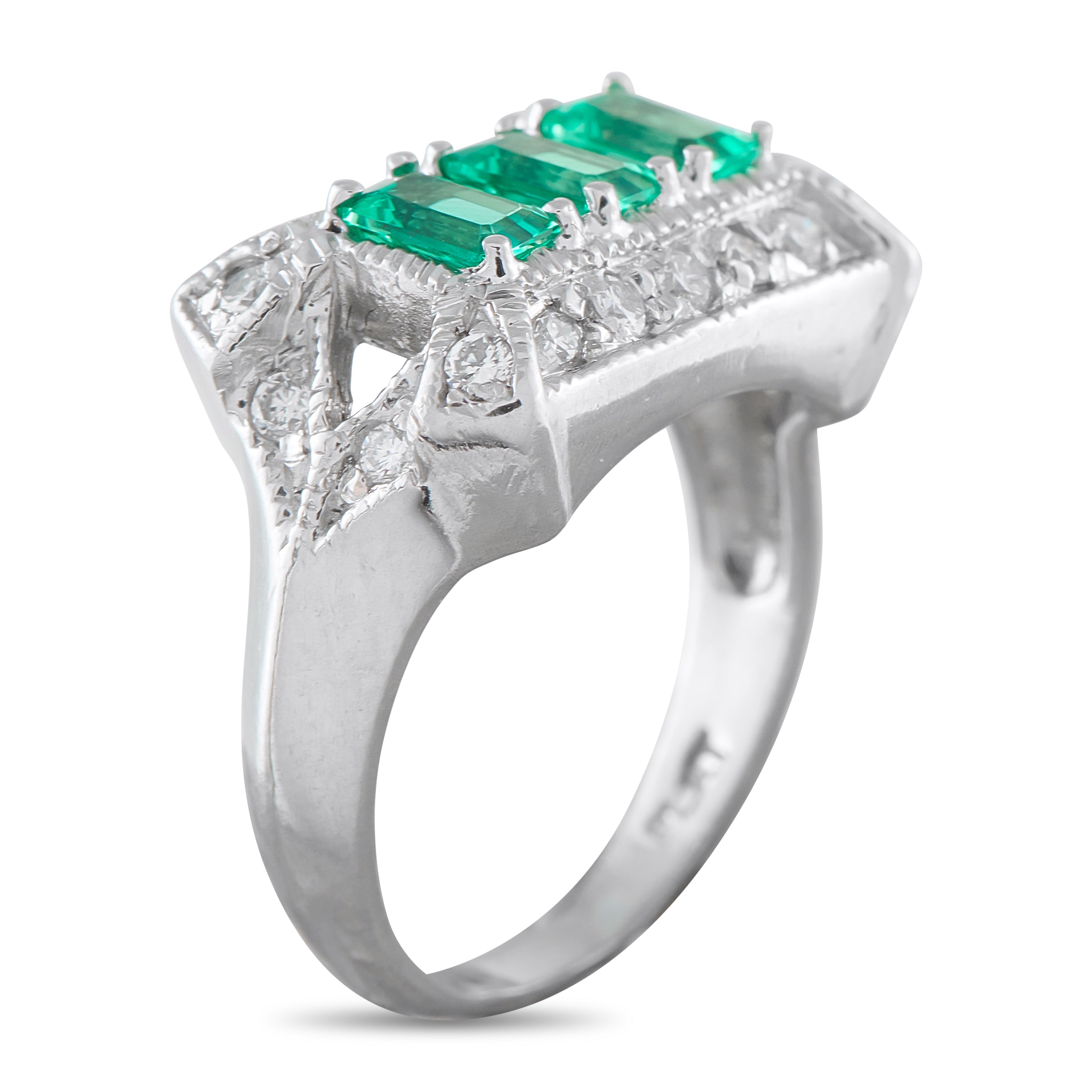 Platinum 0.18ct Diamond and Emerald Ring