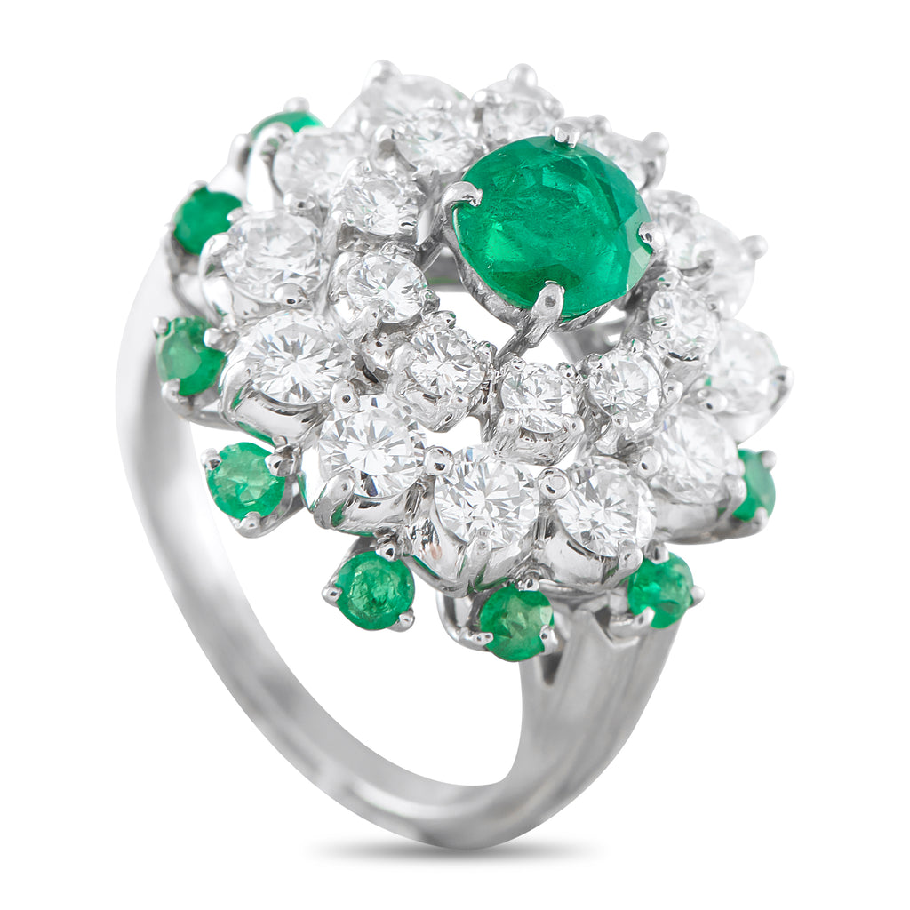 Platinum 1.55ct Diamond and Emerald Ring