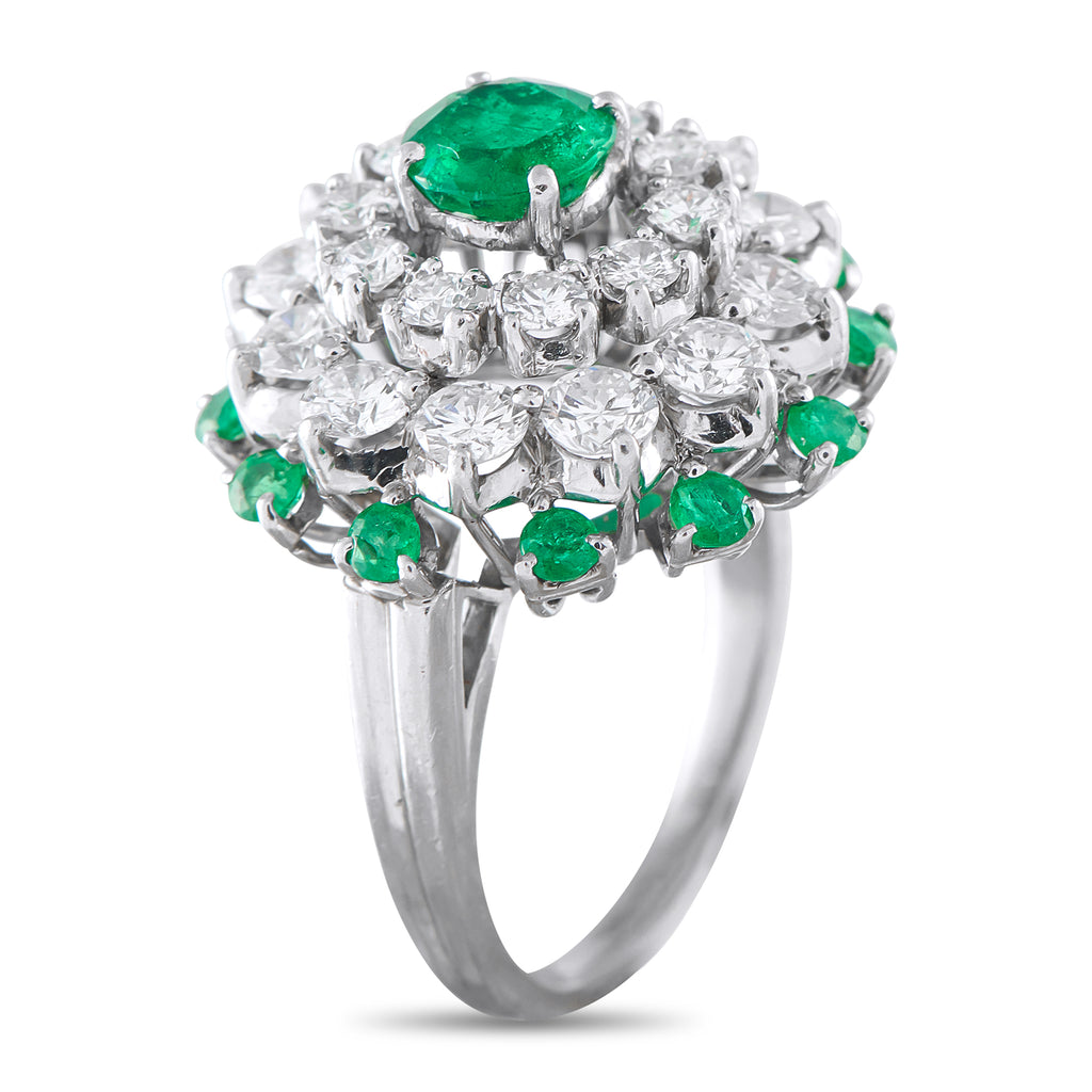 Platinum 1.55ct Diamond and Emerald Ring
