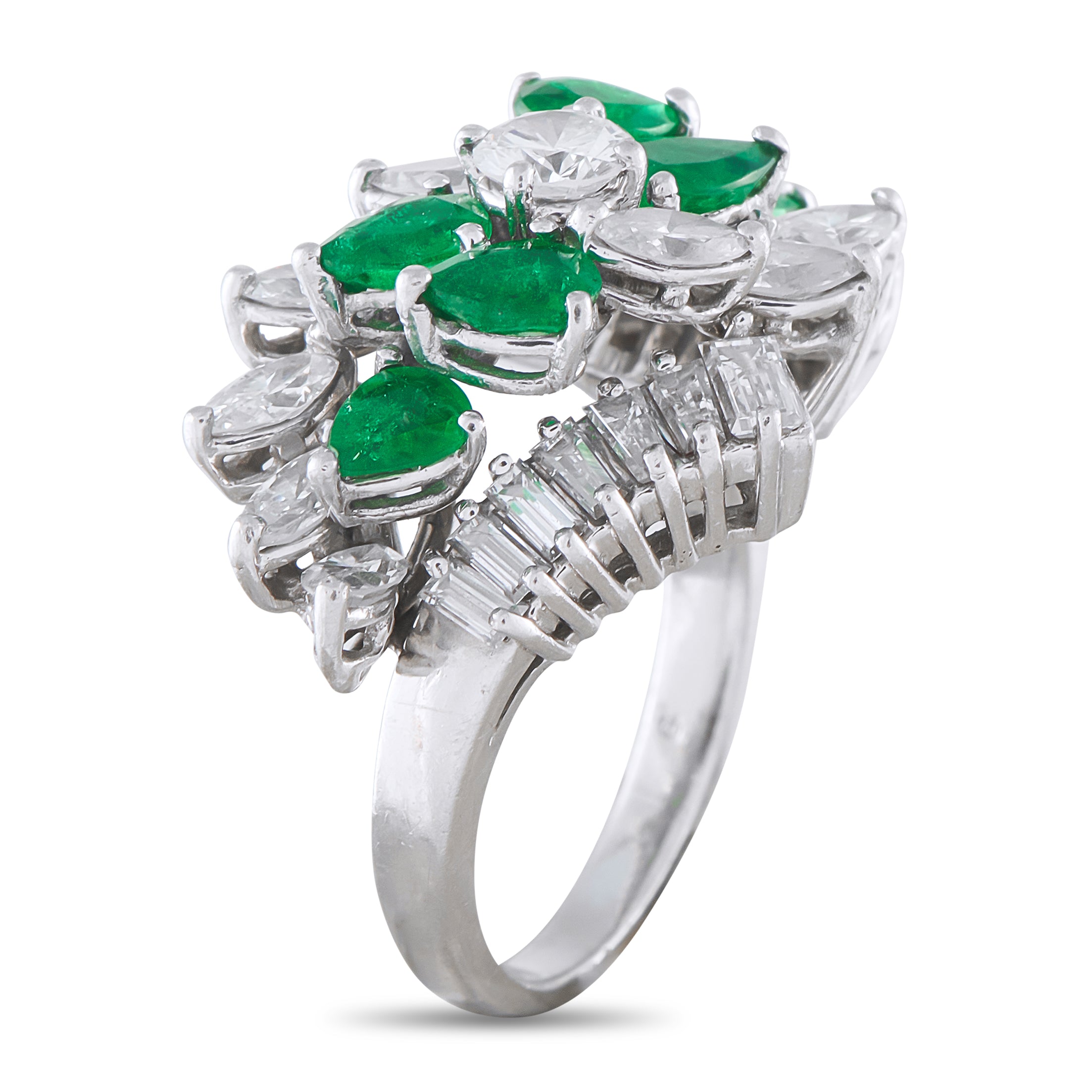 Platinum 2.16ct Diamond and Emerald Ring