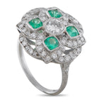 Antique Platinum 1.30ct Diamond and Emerald Ring