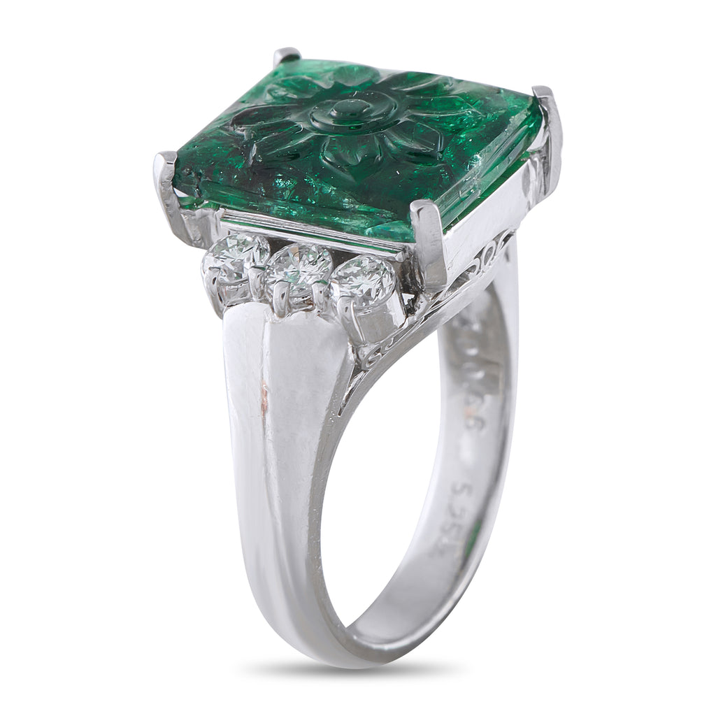 Platinum 0.66ct Diamond and Emerald Ring