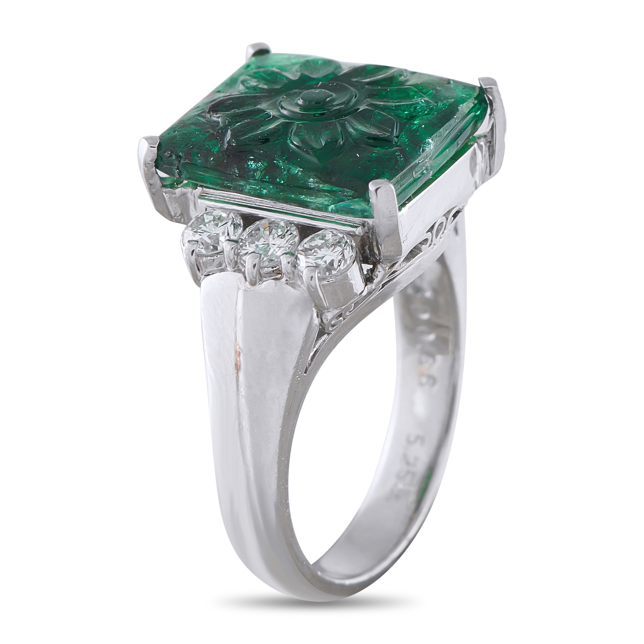 Platinum 0.66ct Diamond and Emerald Ring