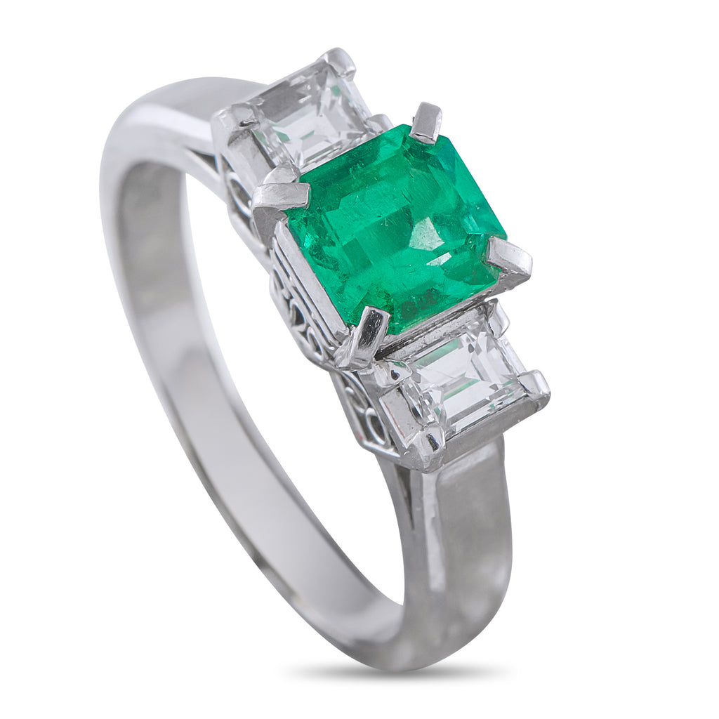 Platinum 0.36ct Diamond and Emerald Ring