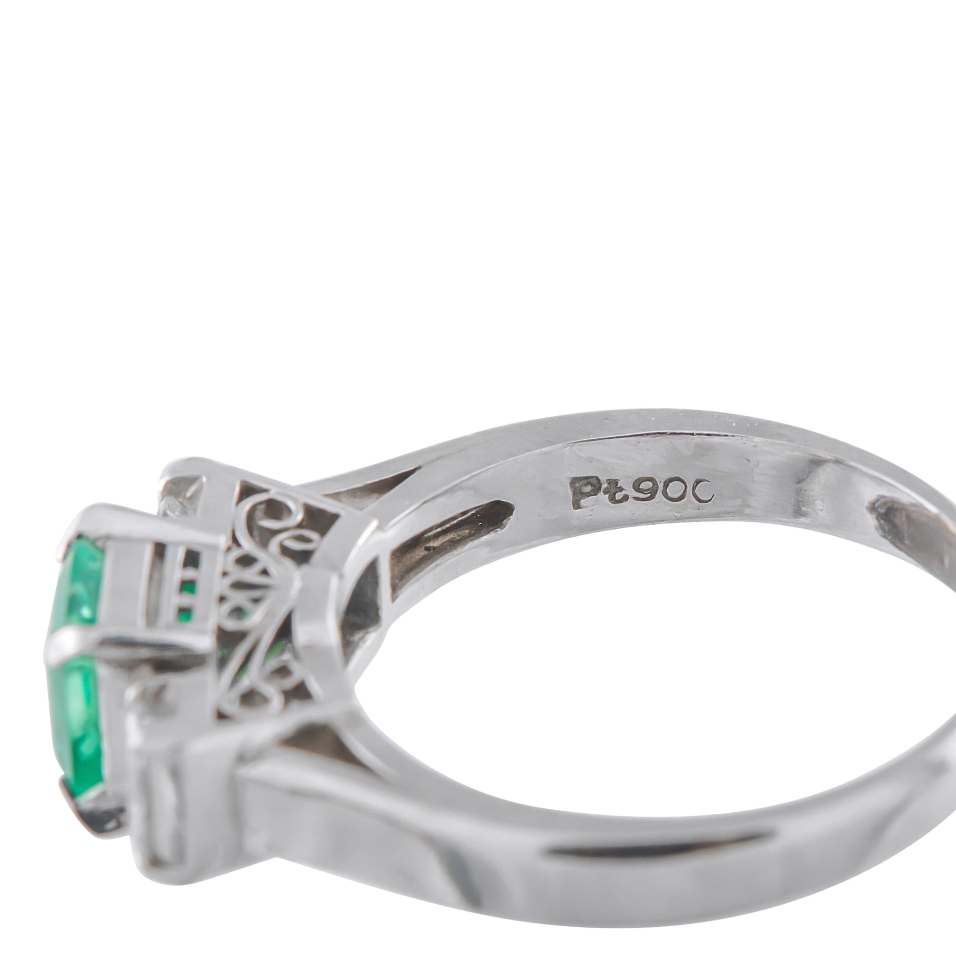 Platinum 0.36ct Diamond and Emerald Ring